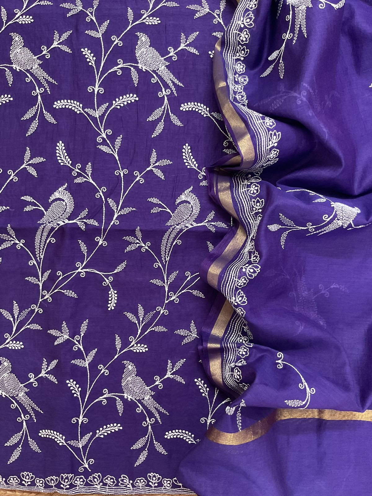 Pure Chanderi Embroidered Suit - Violet