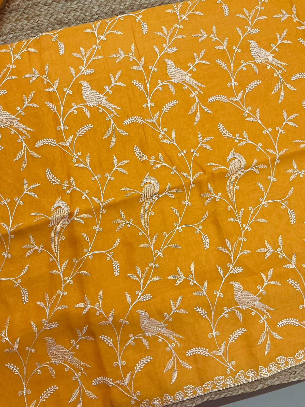 Pure Chanderi Embroidered Suit - Orangish Yellow