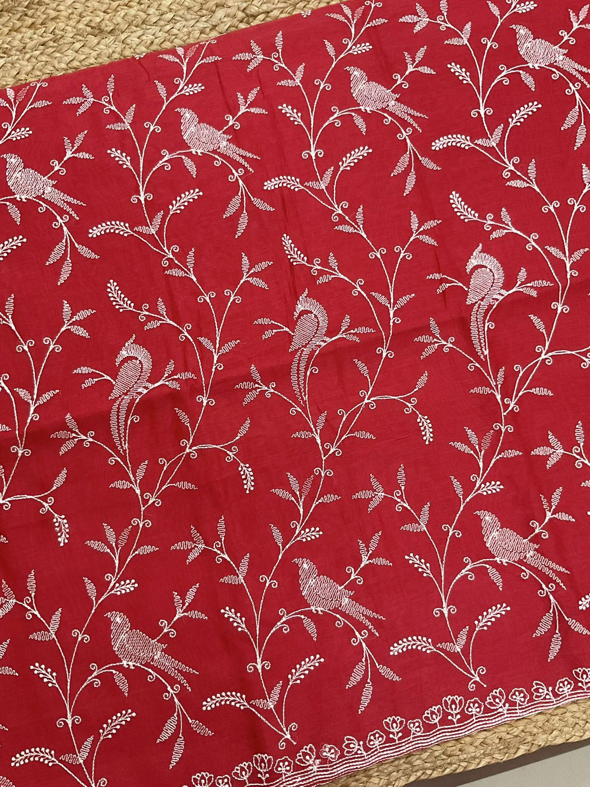 Pure Chanderi Embroidered Suit - Red