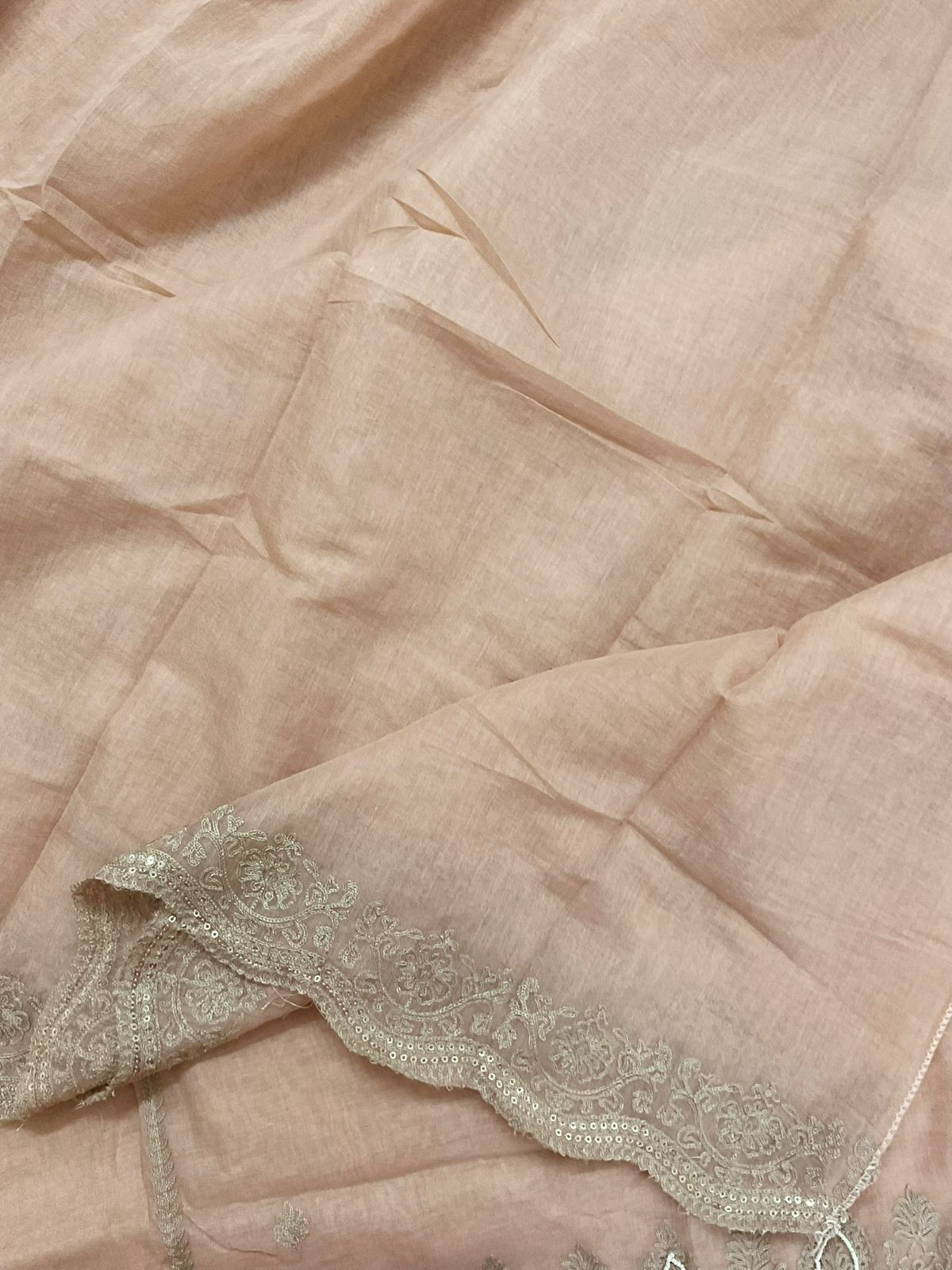 Pure Chanderi Embroidered Suit - Peachish Beige