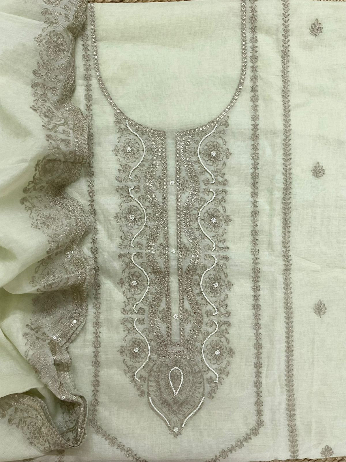 Pure Chanderi Embroidered Suit - Green