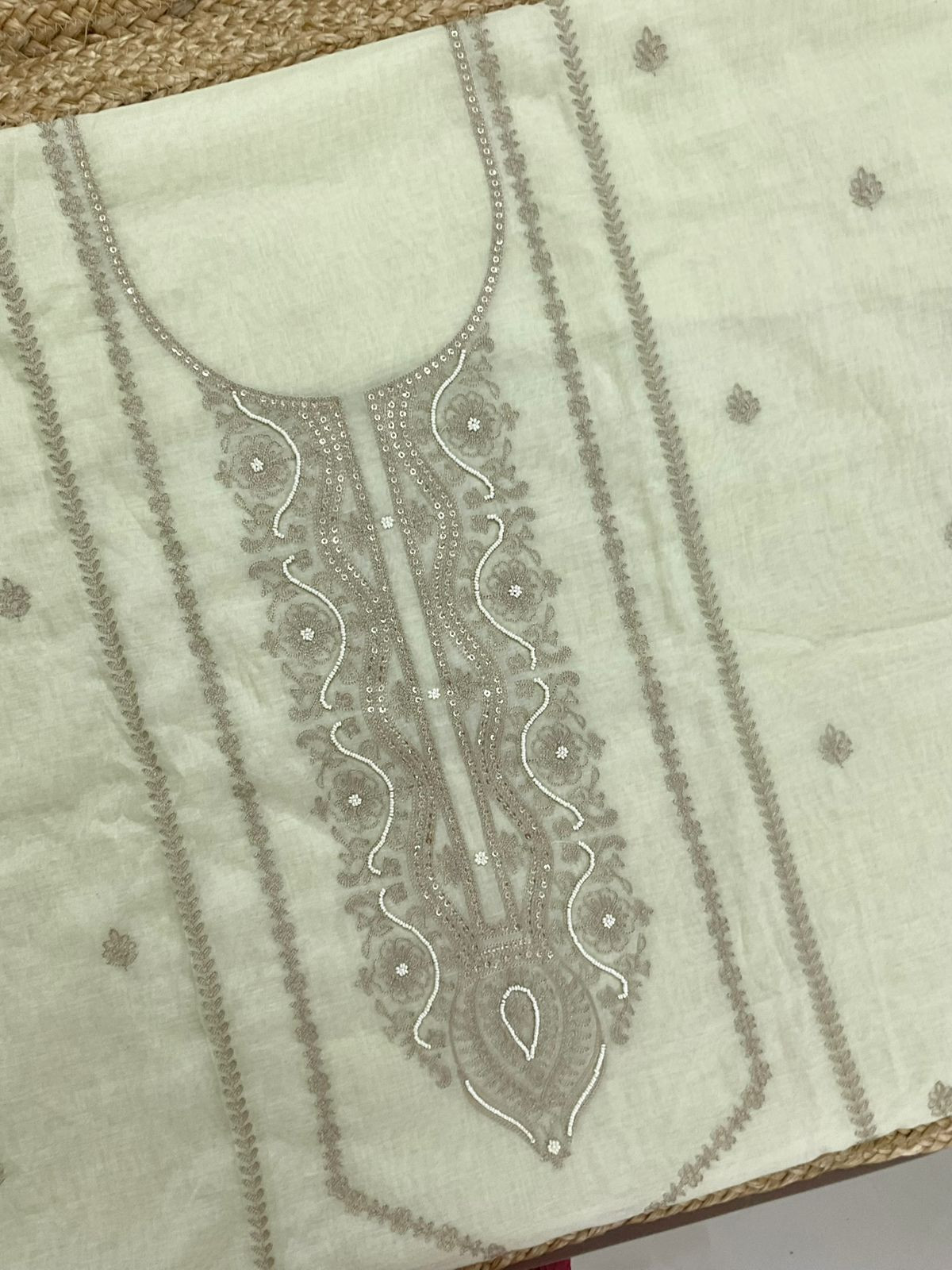 Pure Chanderi Embroidered Suit - Green