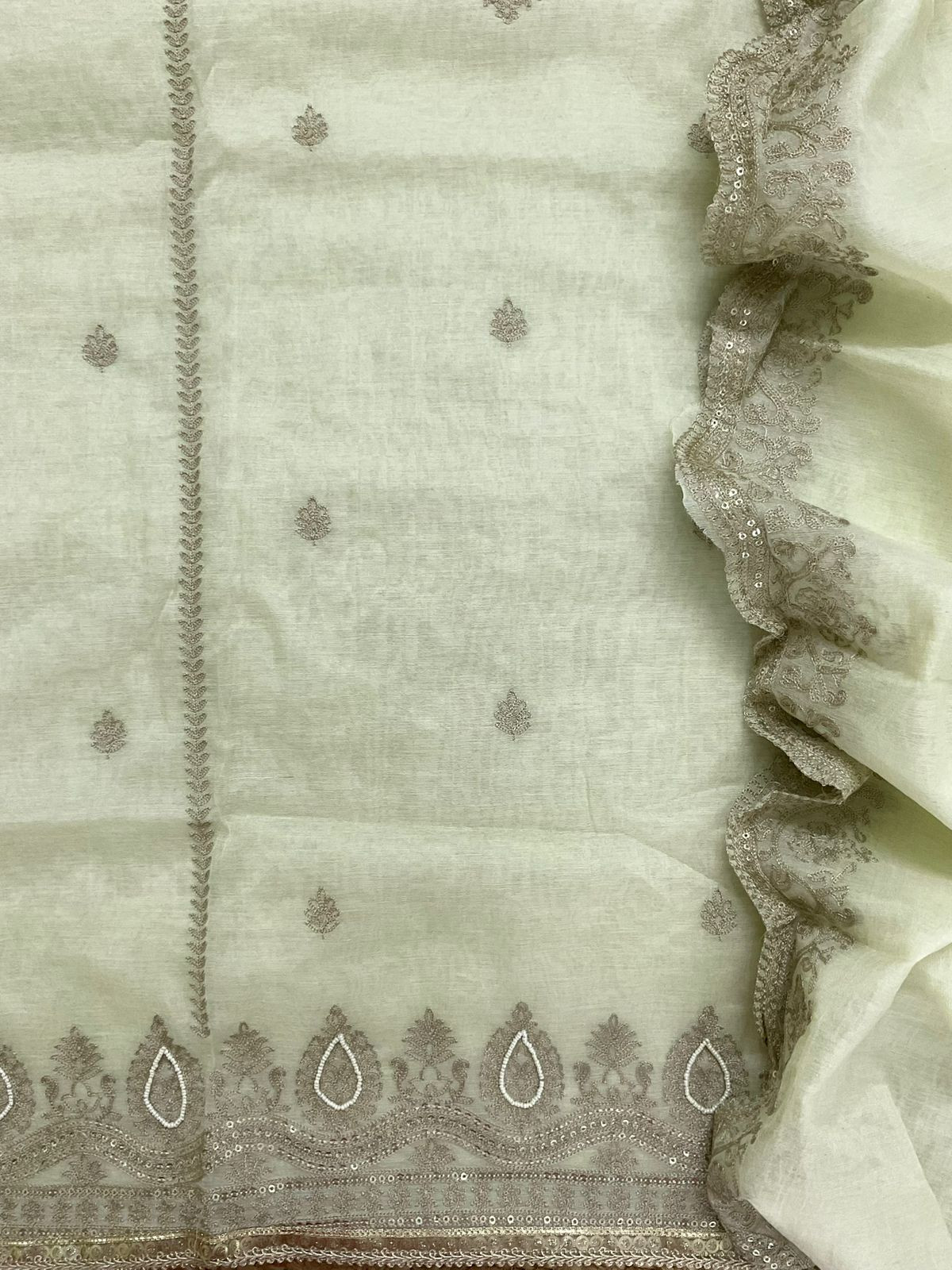 Pure Chanderi Embroidered Suit - Green