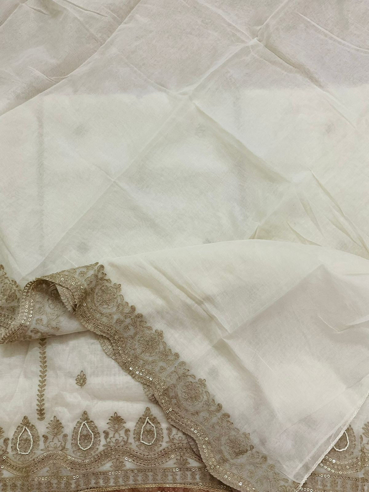 Pure Chanderi Embroidered Suit - Off White