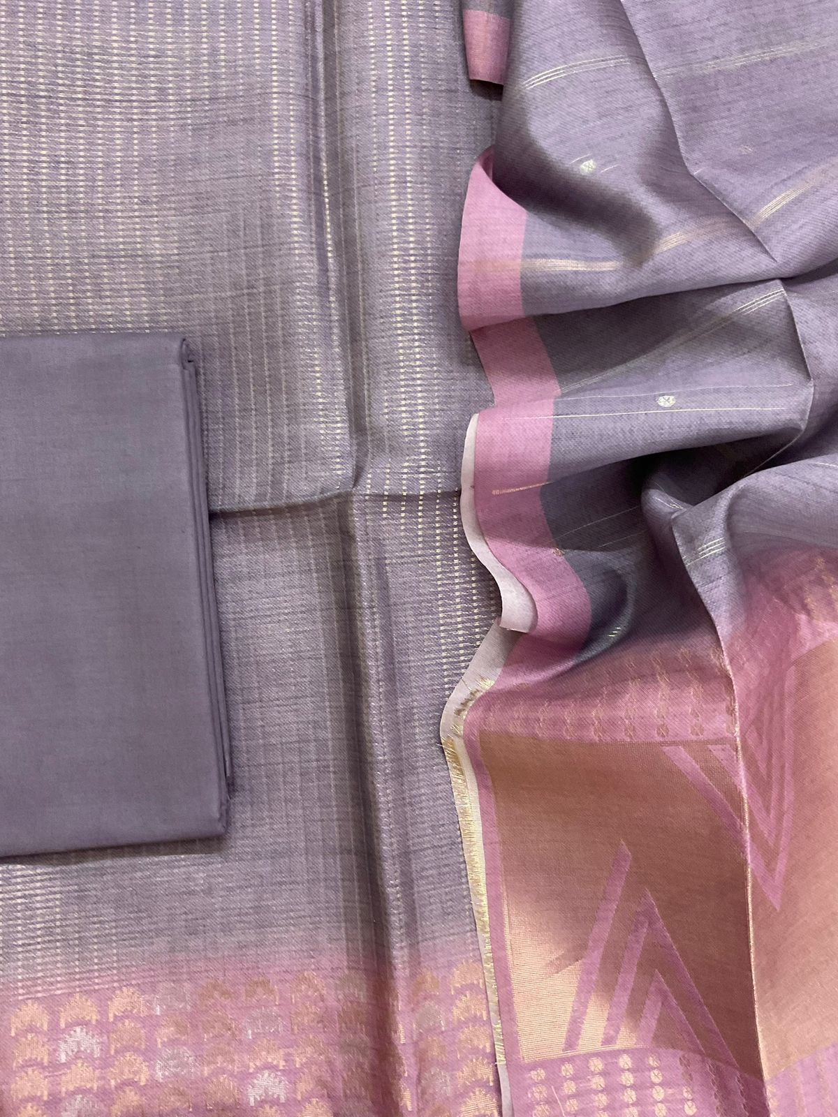 Soft Kora Chanderi Banarasi Weaved Suit - Purple