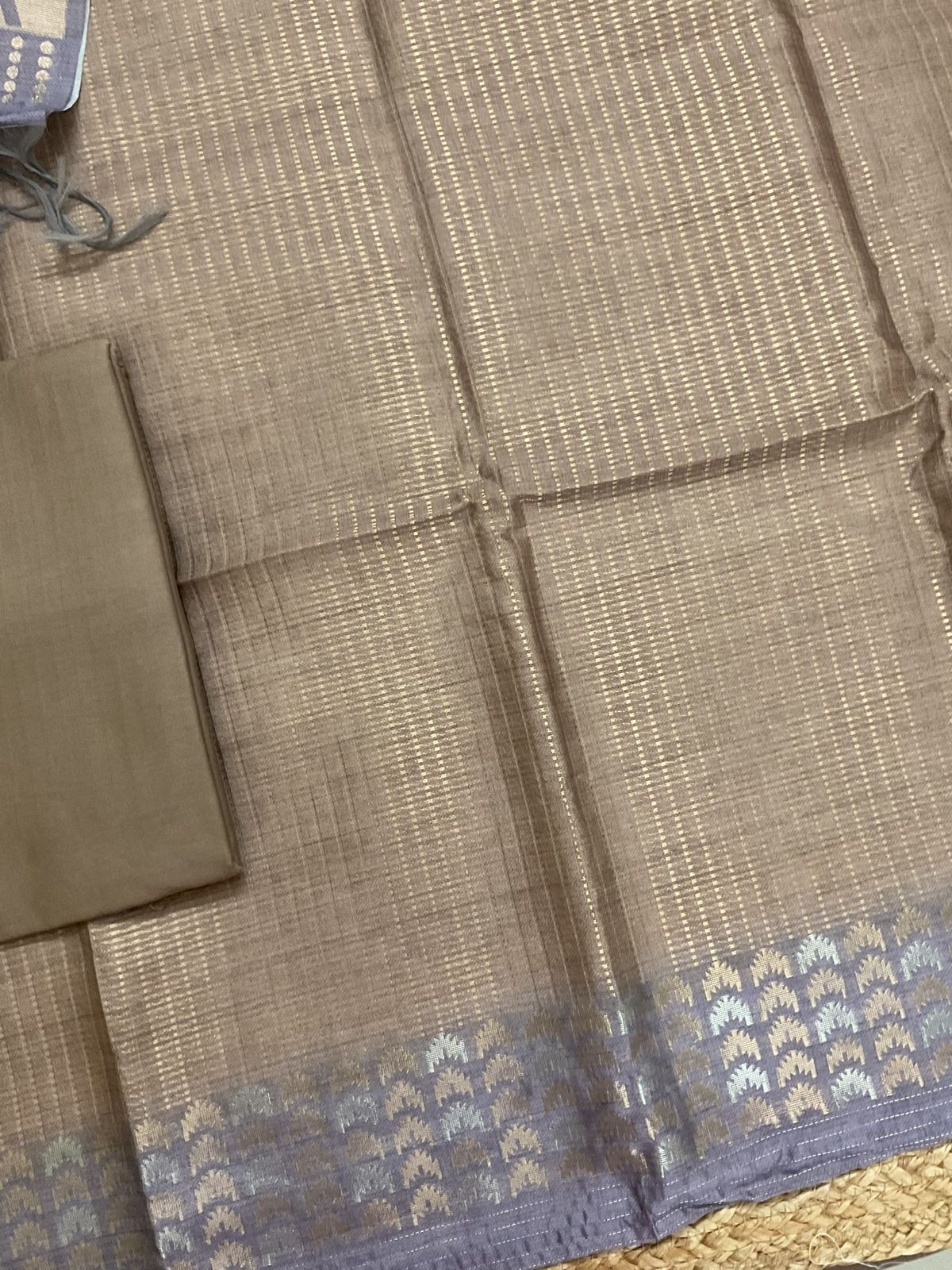 Soft Kora Chanderi Banarasi Weaved Suit - Brown