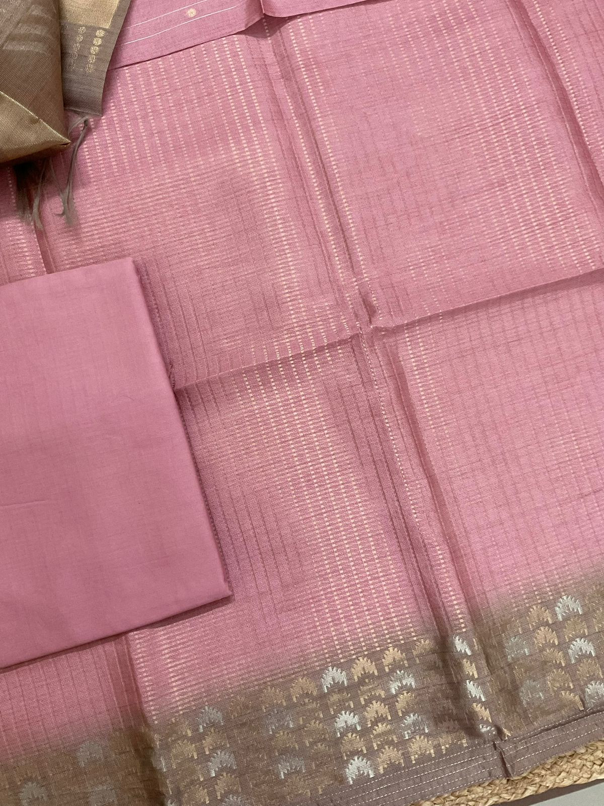 Soft Kora Chanderi Banarasi Weaved Suit - Pink