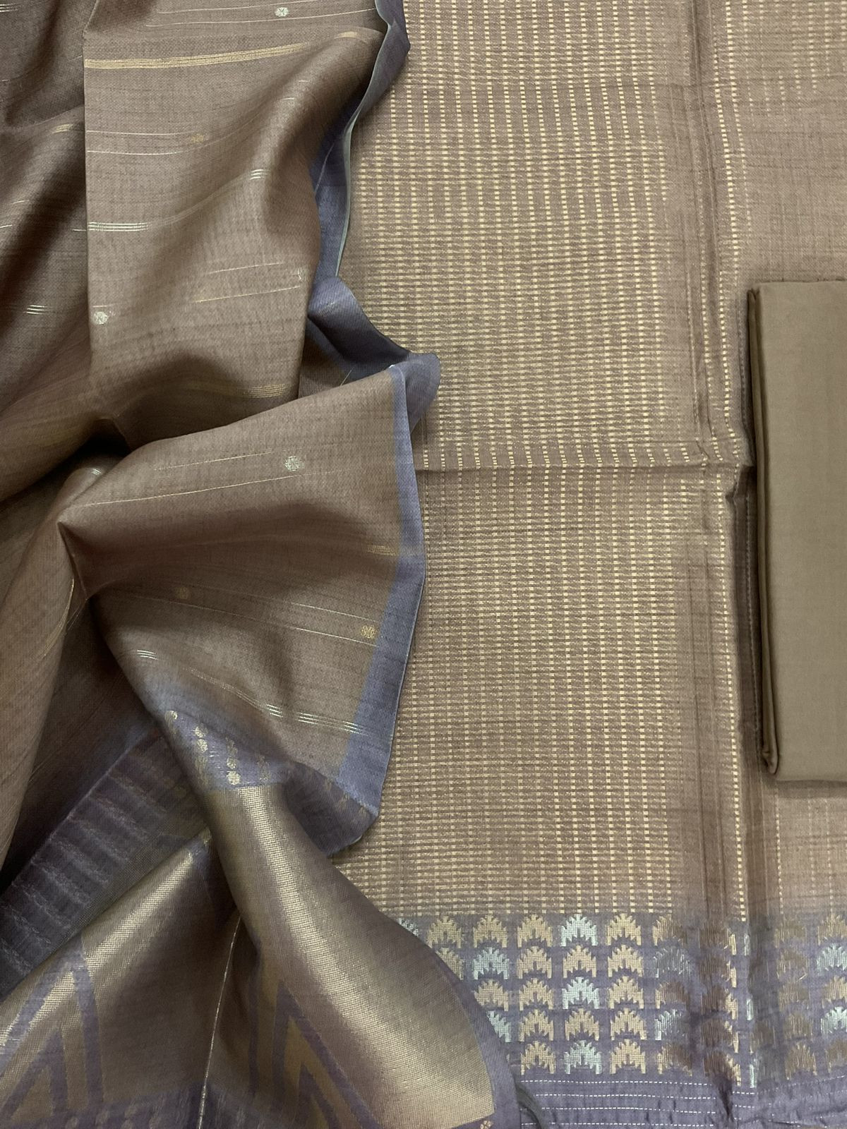 Soft Kora Chanderi Banarasi Weaved Suit - Brown