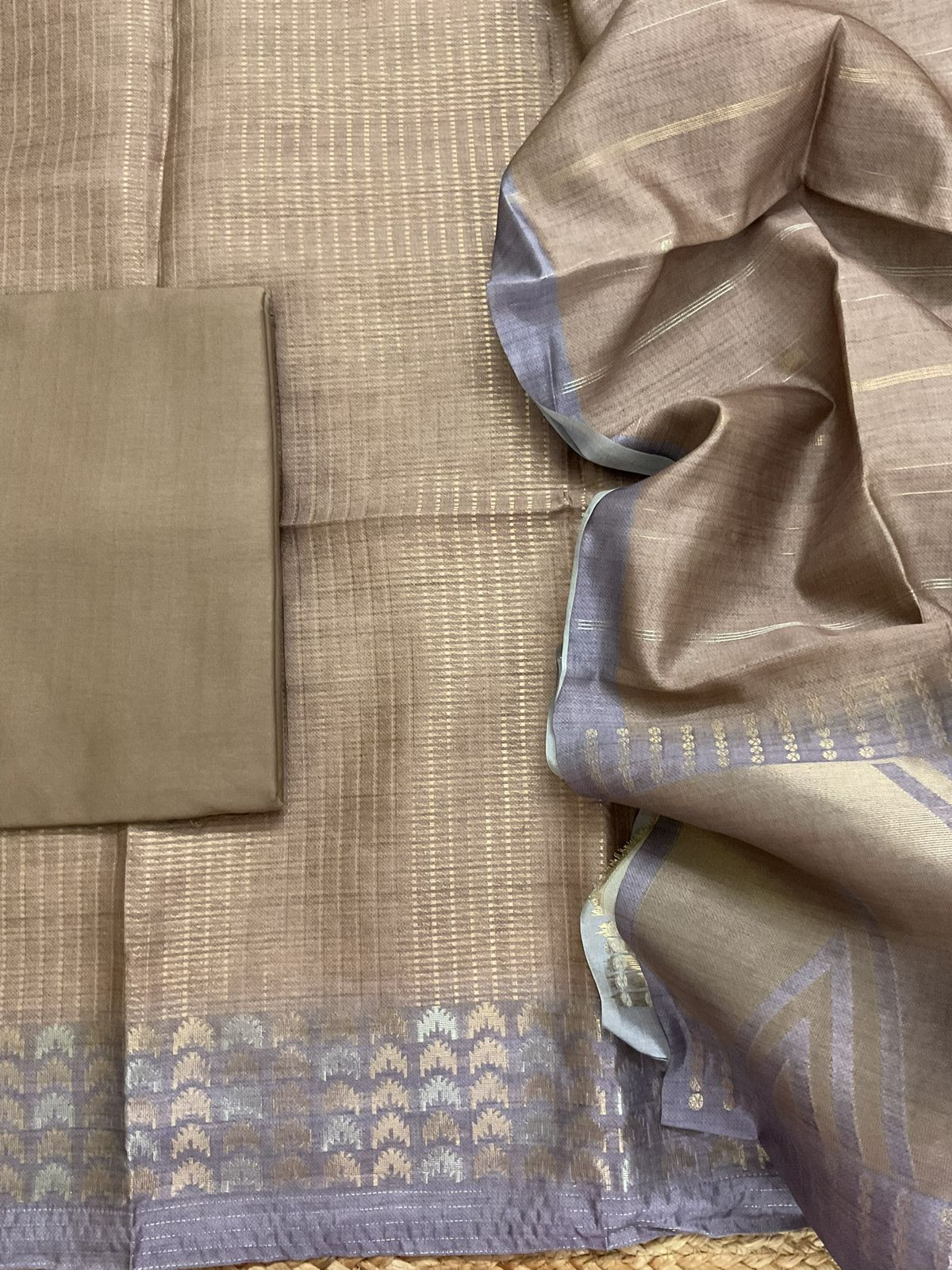 Soft Kora Chanderi Banarasi Weaved Suit - Brown