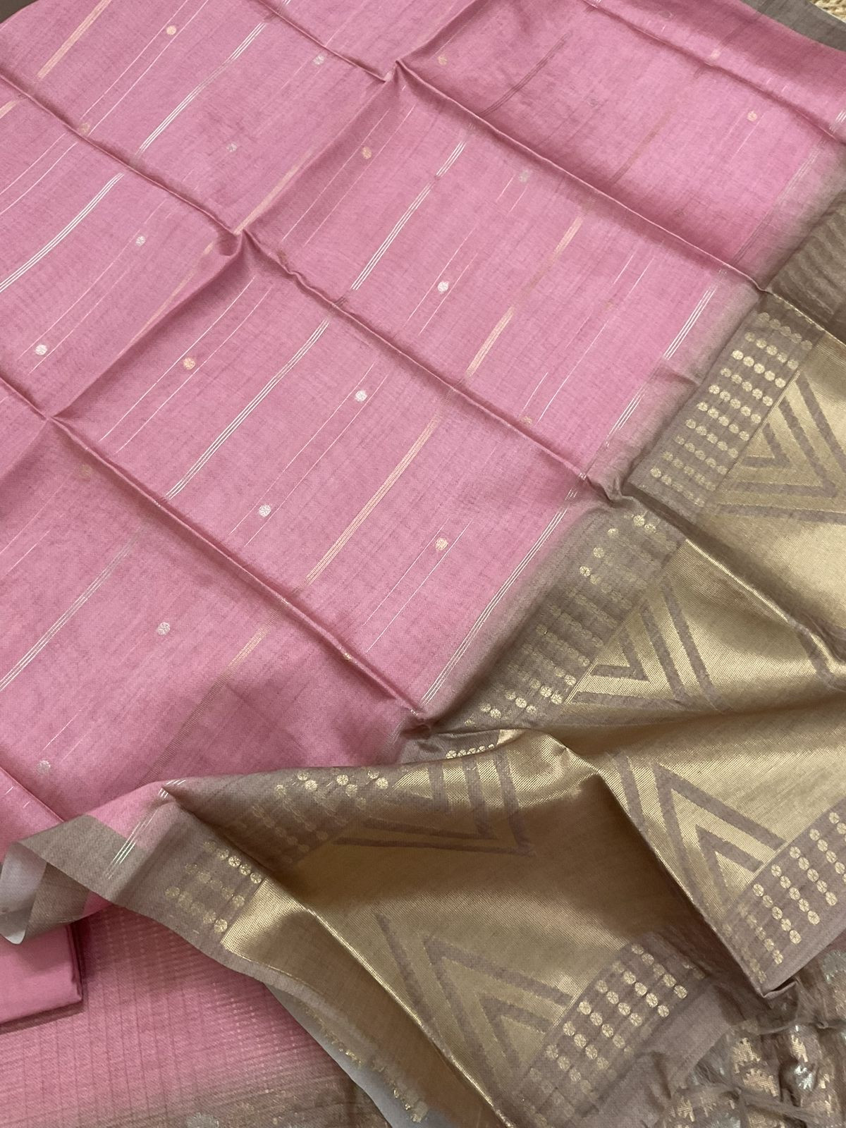 Soft Kora Chanderi Banarasi Weaved Suit - Pink
