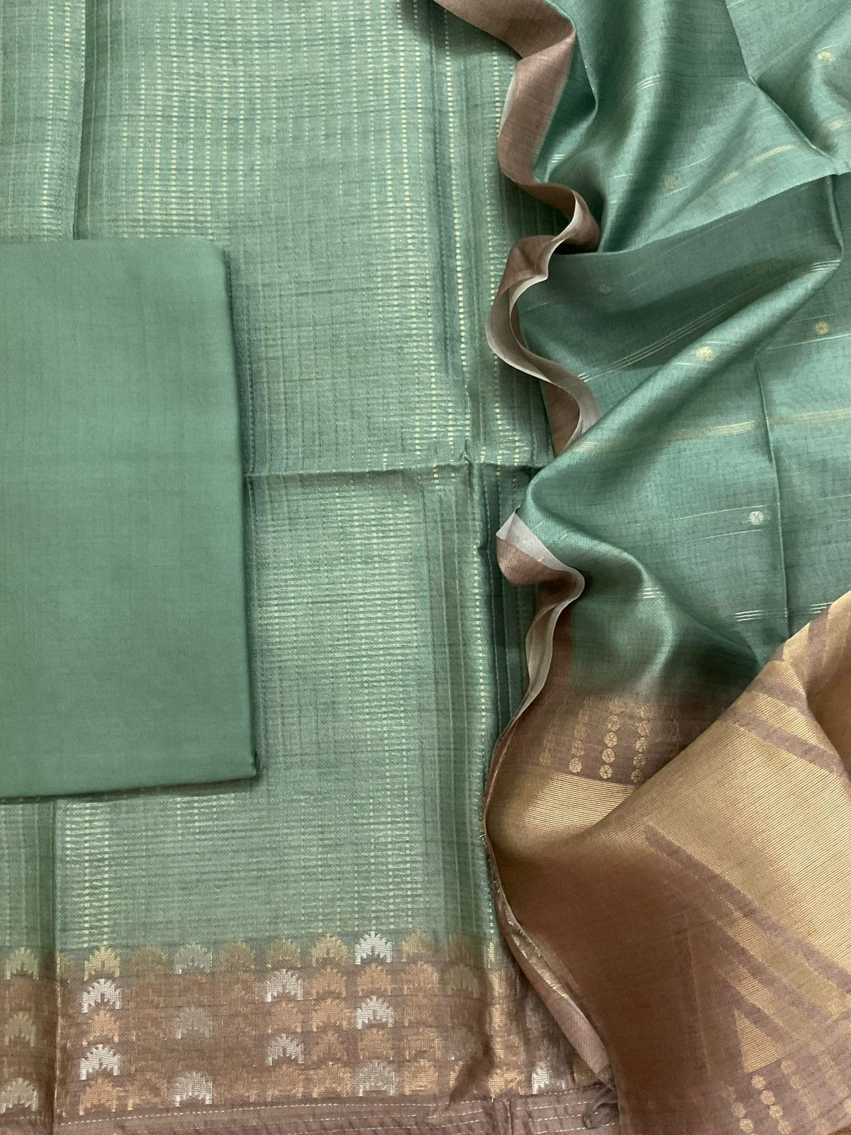 Soft Kora Chanderi Banarasi Weaved Suit - Green