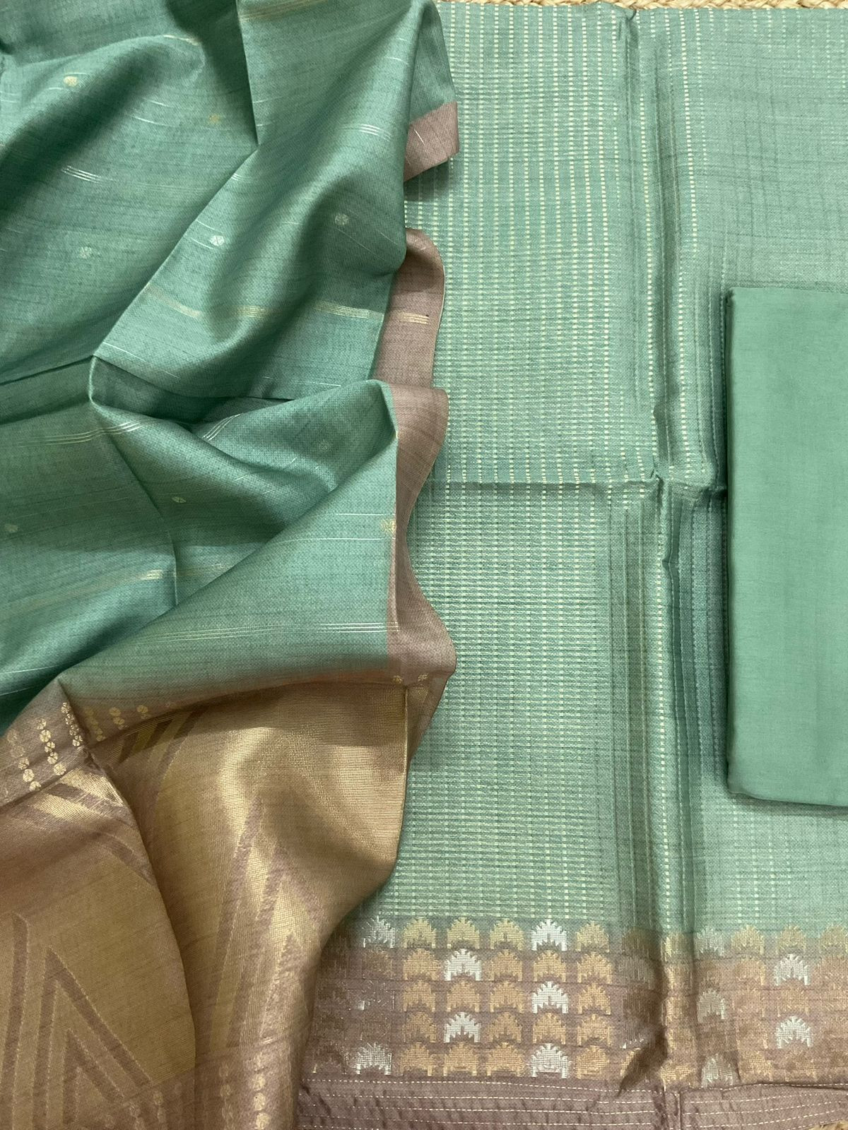 Soft Kora Chanderi Banarasi Weaved Suit - Green