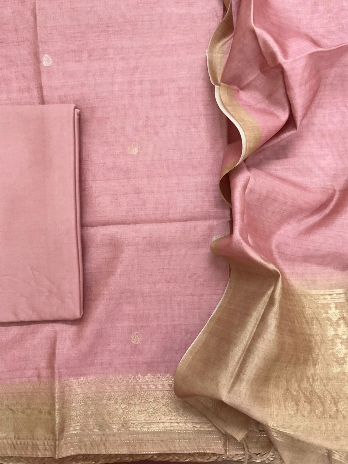 Soft Semi Tussar Silk Jamdani Weaved Suit - Pink