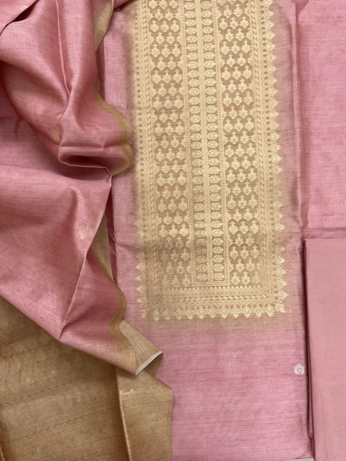 Soft Semi Tussar Silk Jamdani Weaved Suit - Pink