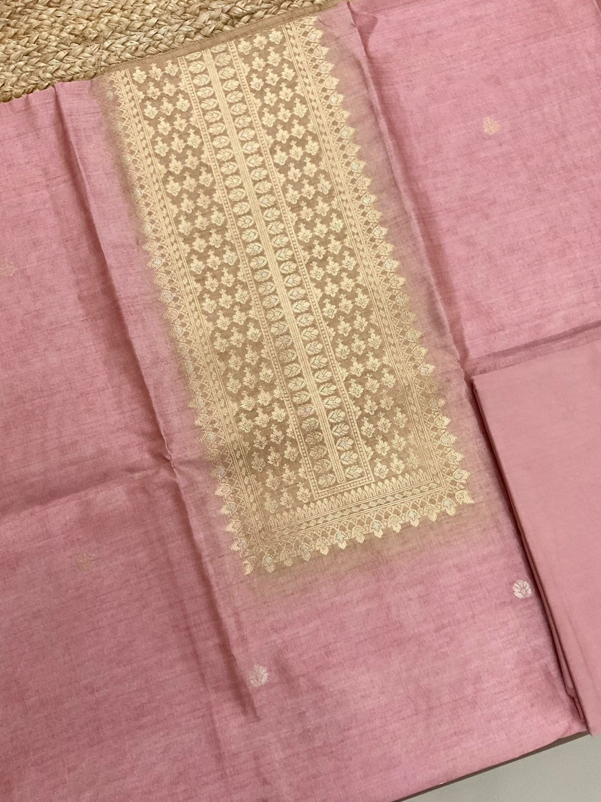 Soft Semi Tussar Silk Jamdani Weaved Suit - Pink