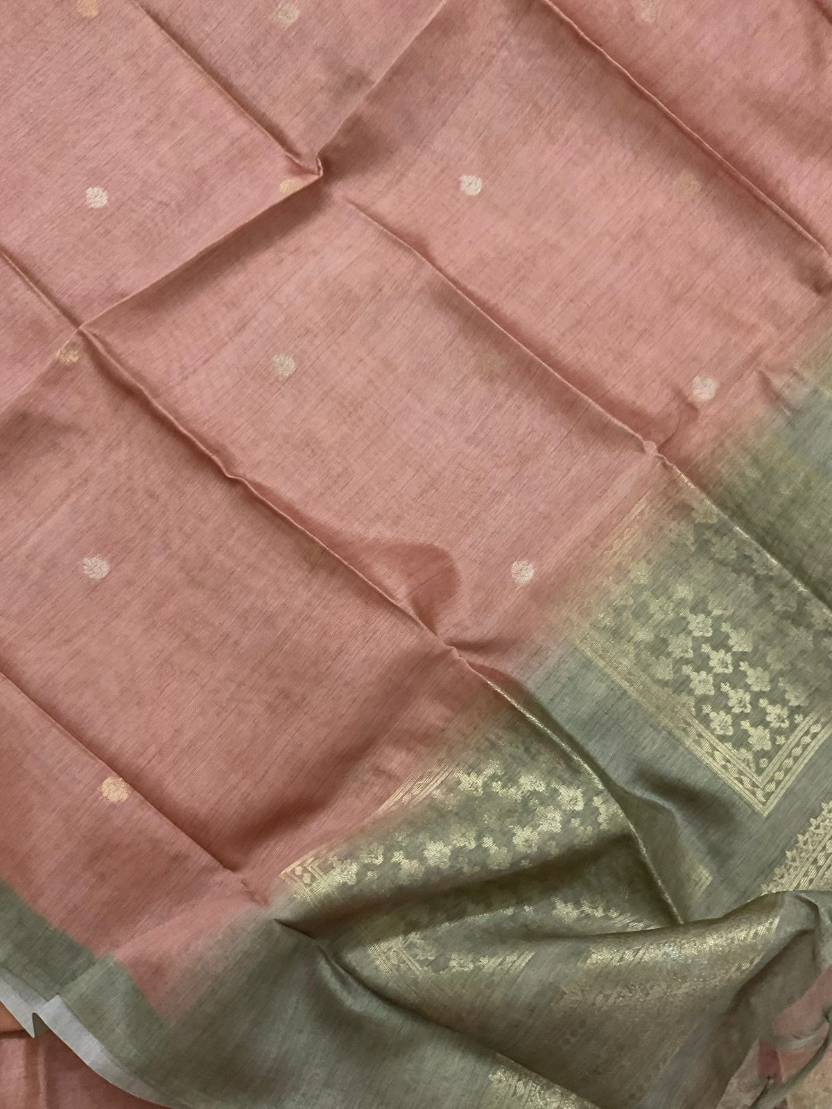 Soft Semi Tussar Silk Jamdani Weaved Suit - Peach