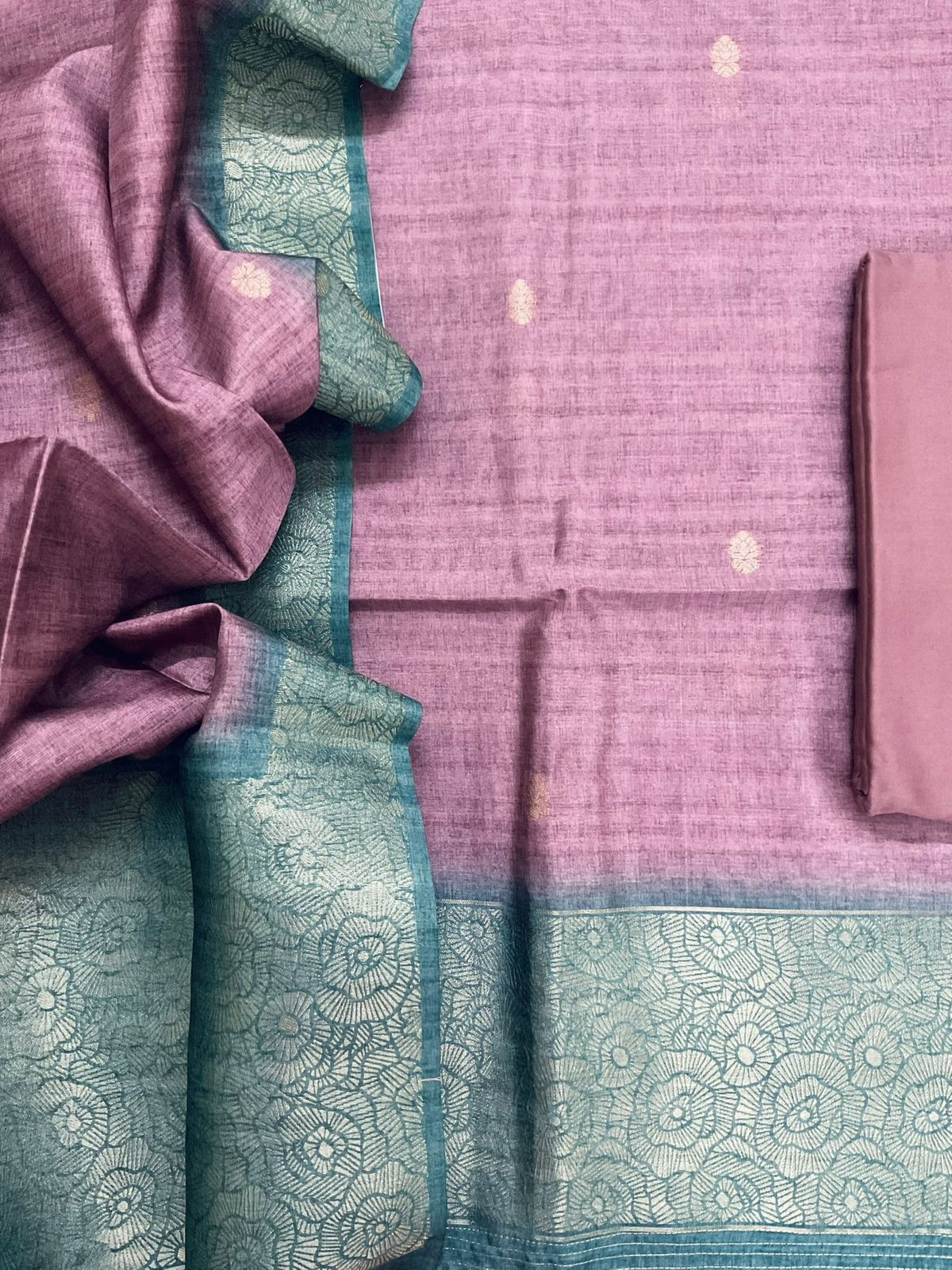Soft Semi Tussar Silk Jamdani Weaved Suit - Purple
