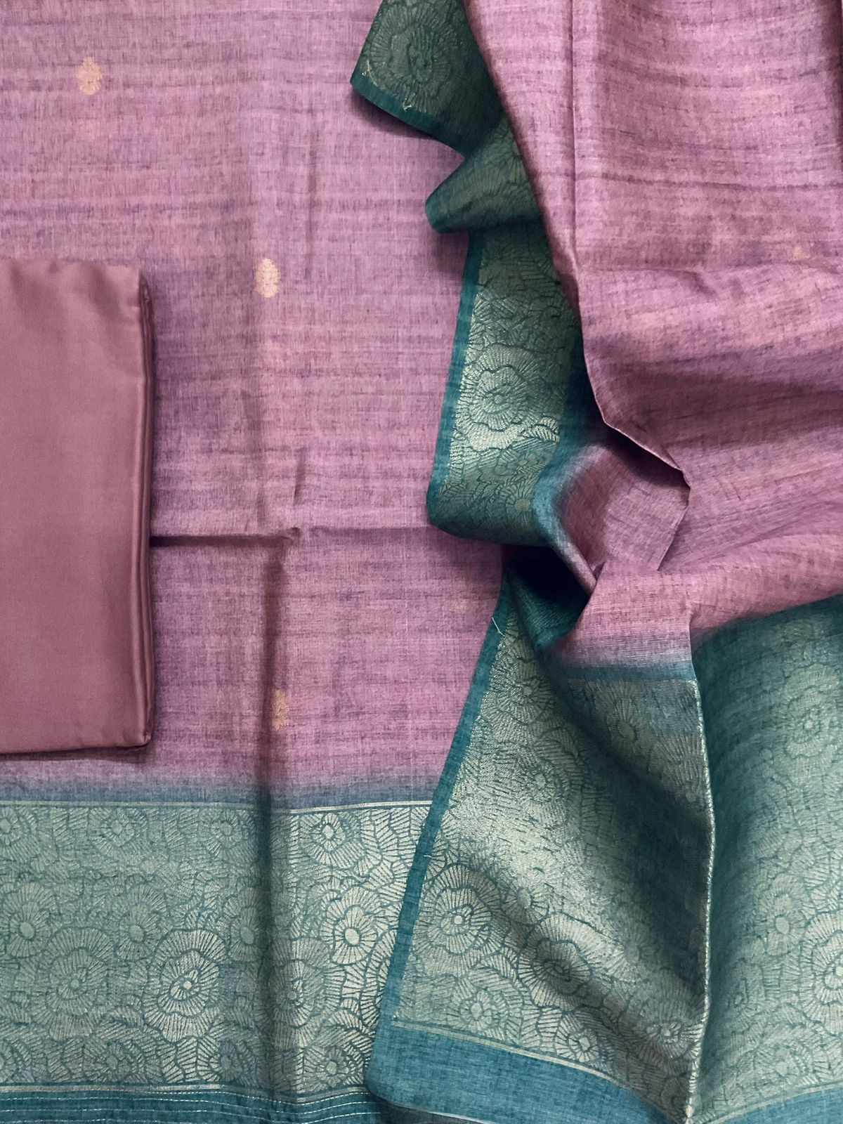 Soft Semi Tussar Silk Jamdani Weaved Suit - Purple