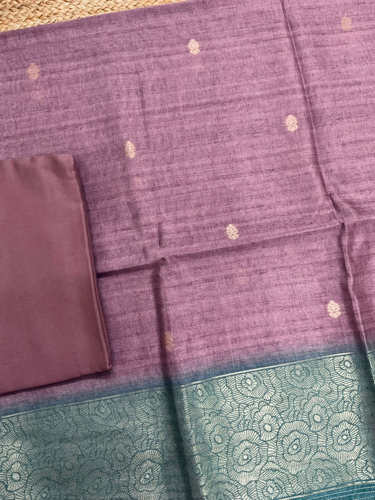 Soft Semi Tussar Silk Jamdani Weaved Suit - Purple