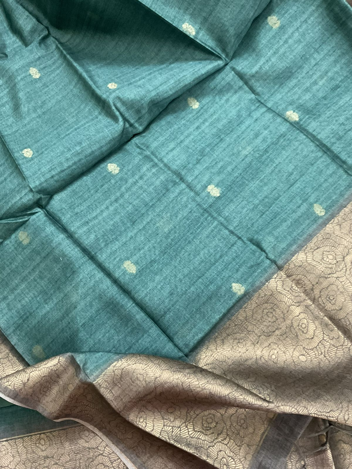 Soft Semi Tussar Silk Jamdani Weaved Suit - Blue