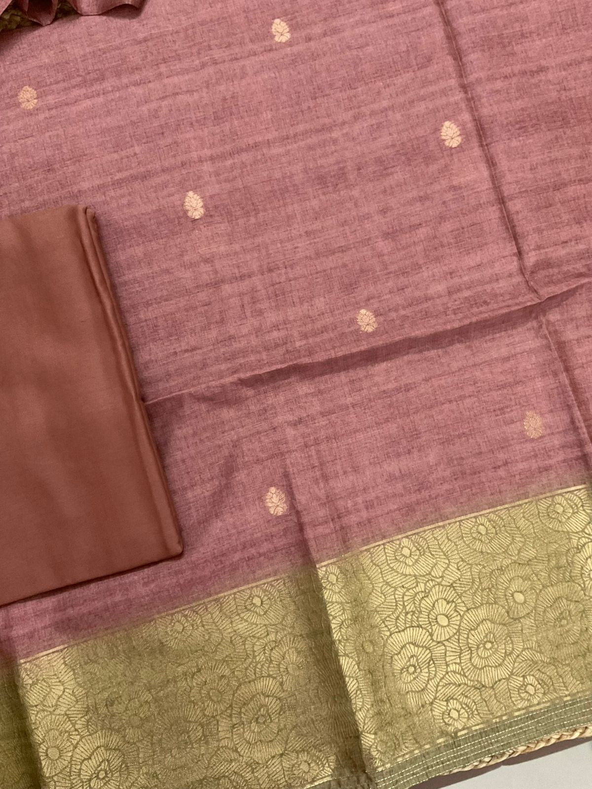 Soft Semi Tussar Silk Jamdani Weaved Suit - Peach