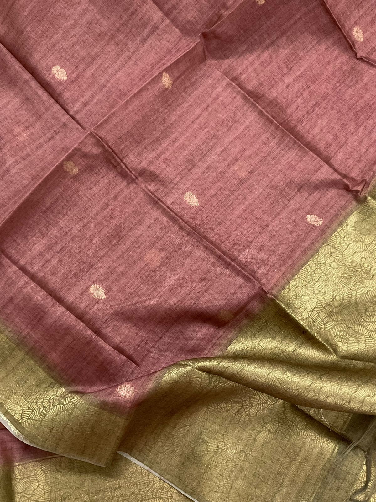 Soft Semi Tussar Silk Jamdani Weaved Suit - Peach