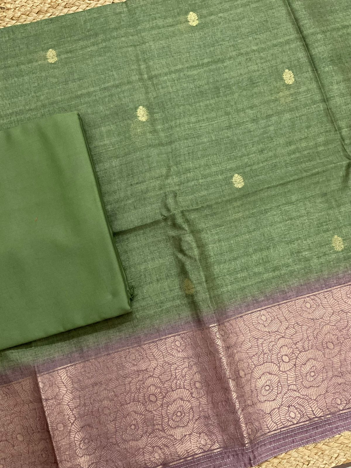 Soft Semi Tussar Silk Jamdani Weaved Suit - Green