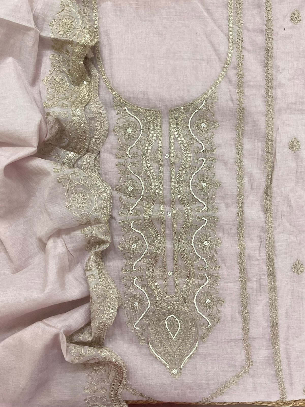 Pure Chanderi Embroidered Suit - Light Onion Pink