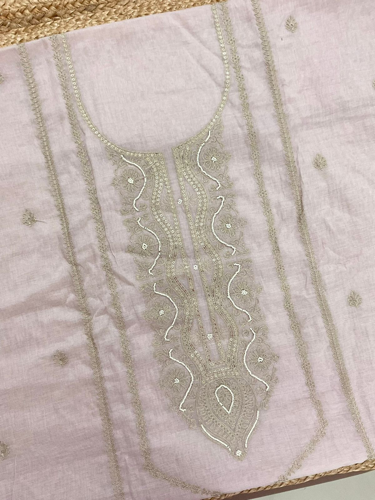 Pure Chanderi Embroidered Suit - Light Onion Pink