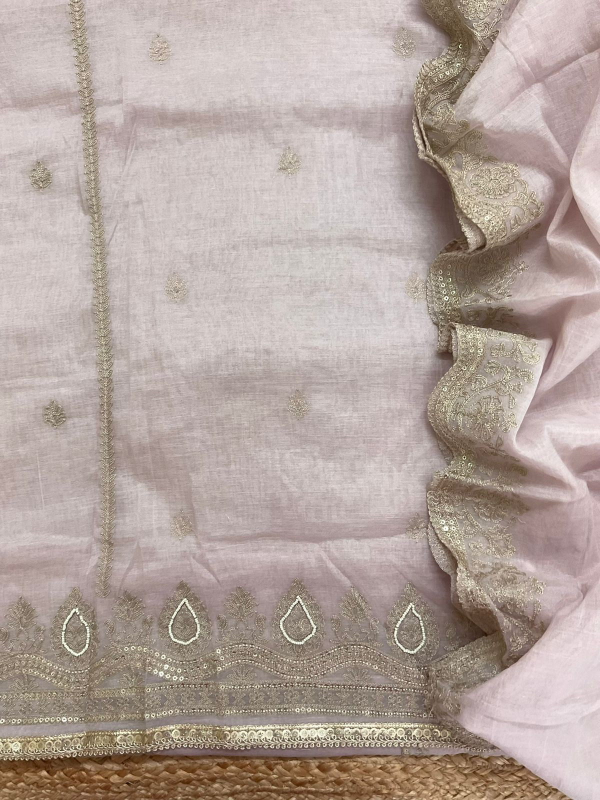 Pure Chanderi Embroidered Suit - Light Onion Pink