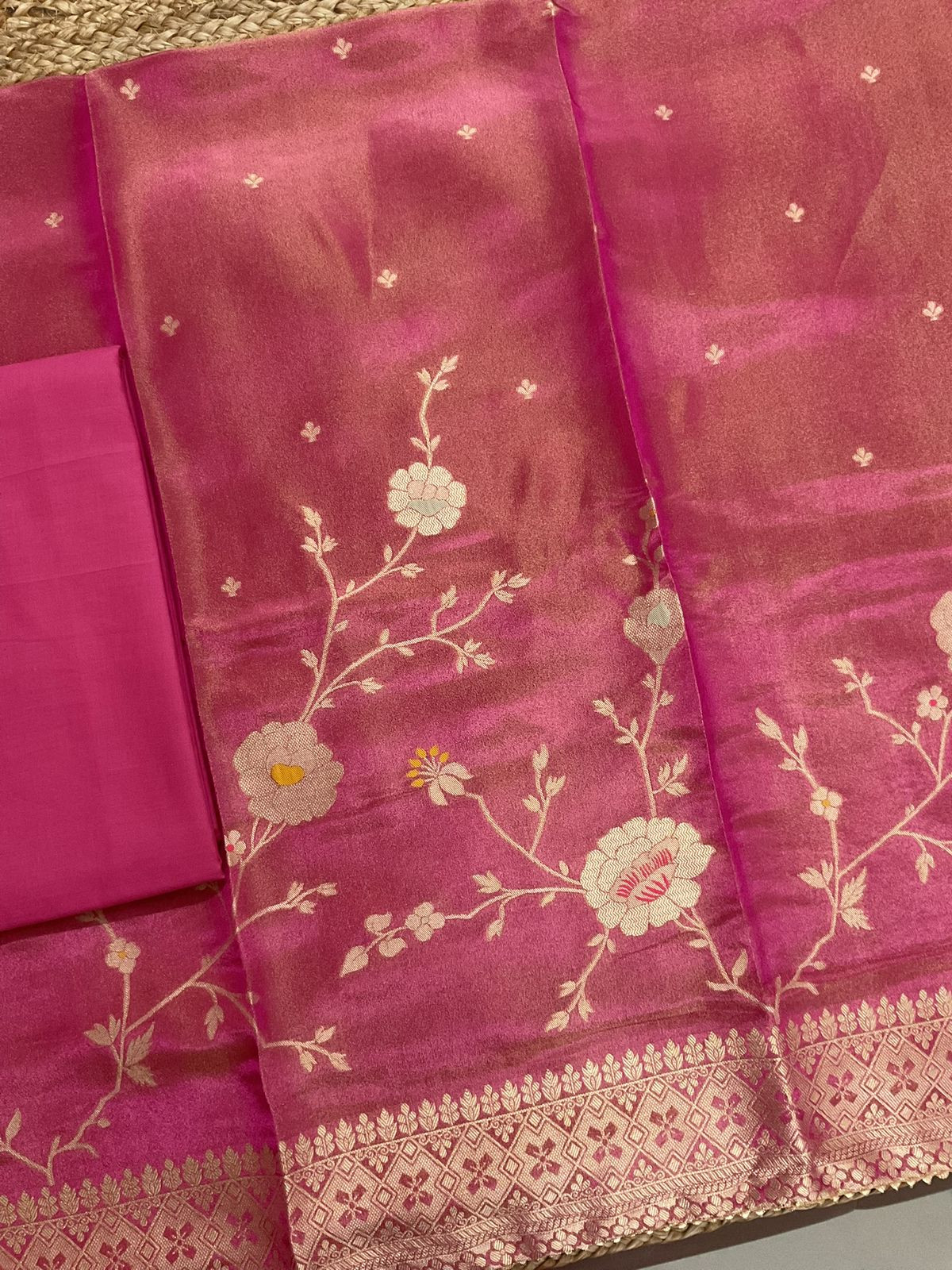 Pure Shimmer Silk Banarasi Weaved Suit - Pink