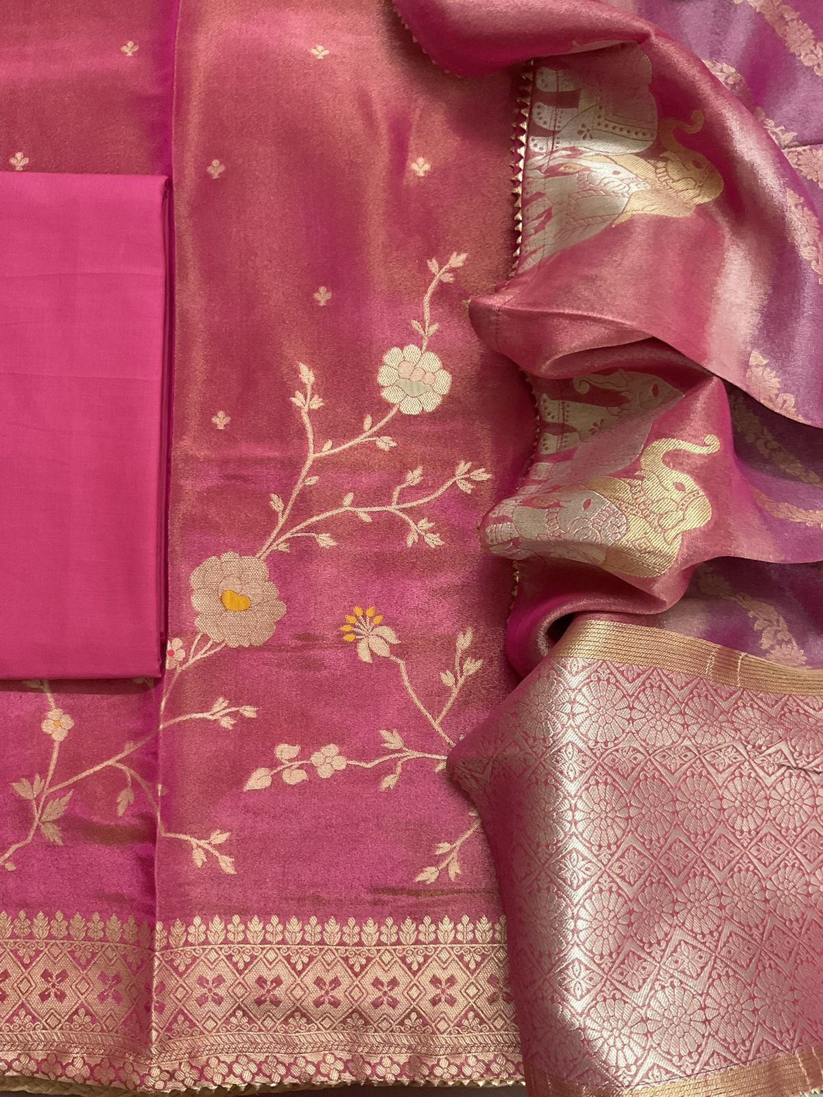 Pure Shimmer Silk Banarasi Weaved Suit - Pink
