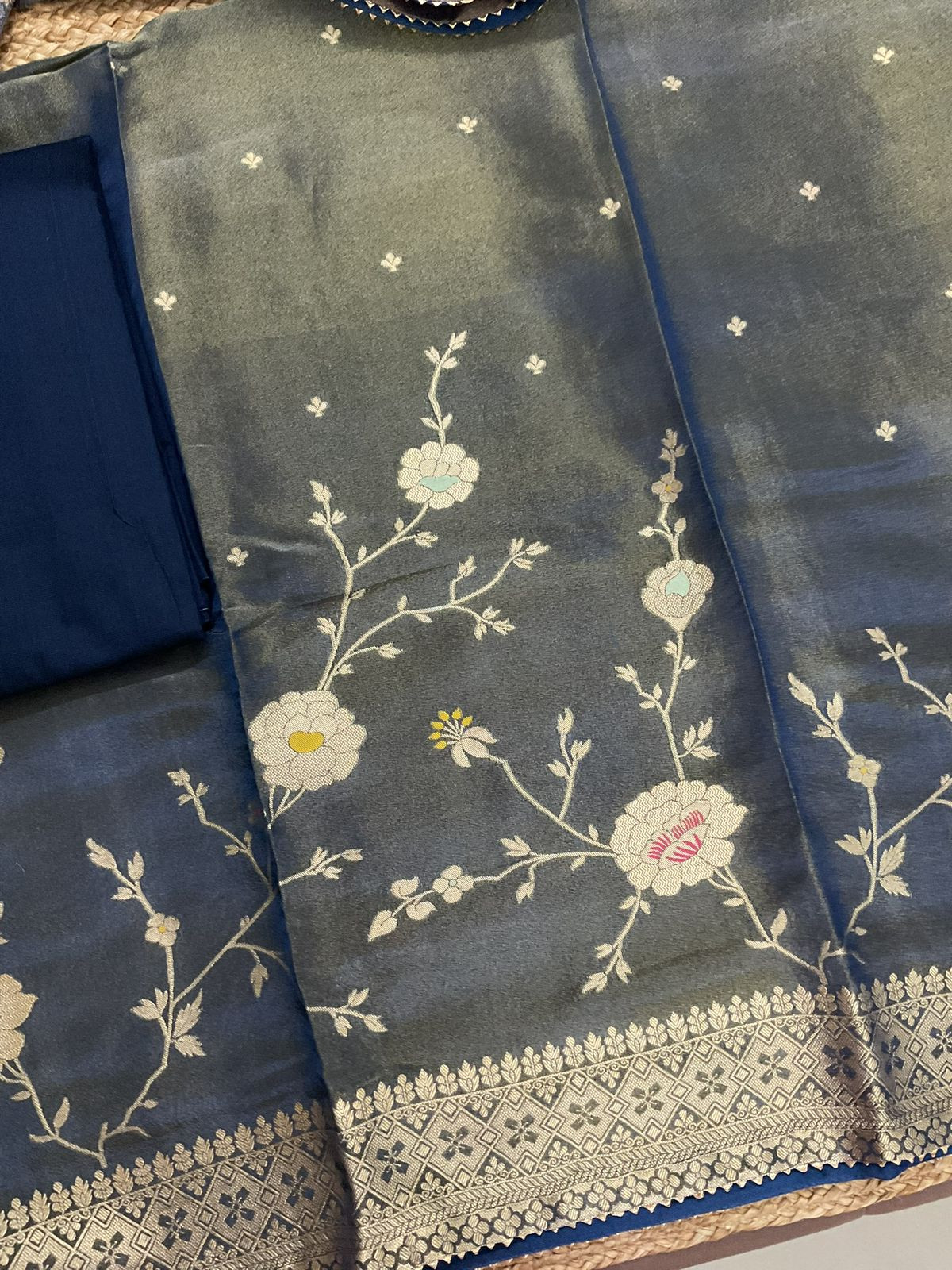 Pure Shimmer Silk Banarasi Weaved Suit - Blue