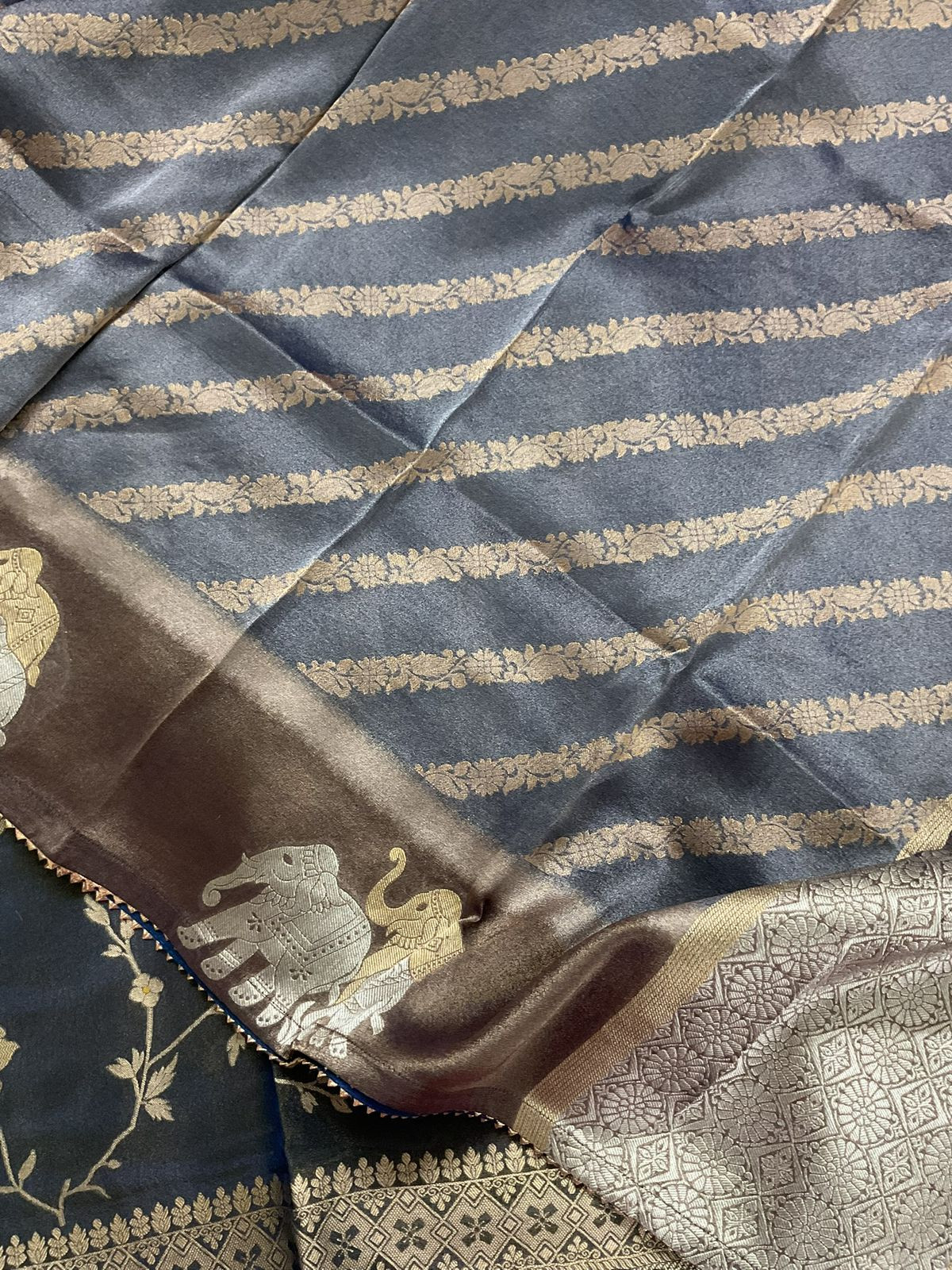 Pure Shimmer Silk Banarasi Weaved Suit - Blue