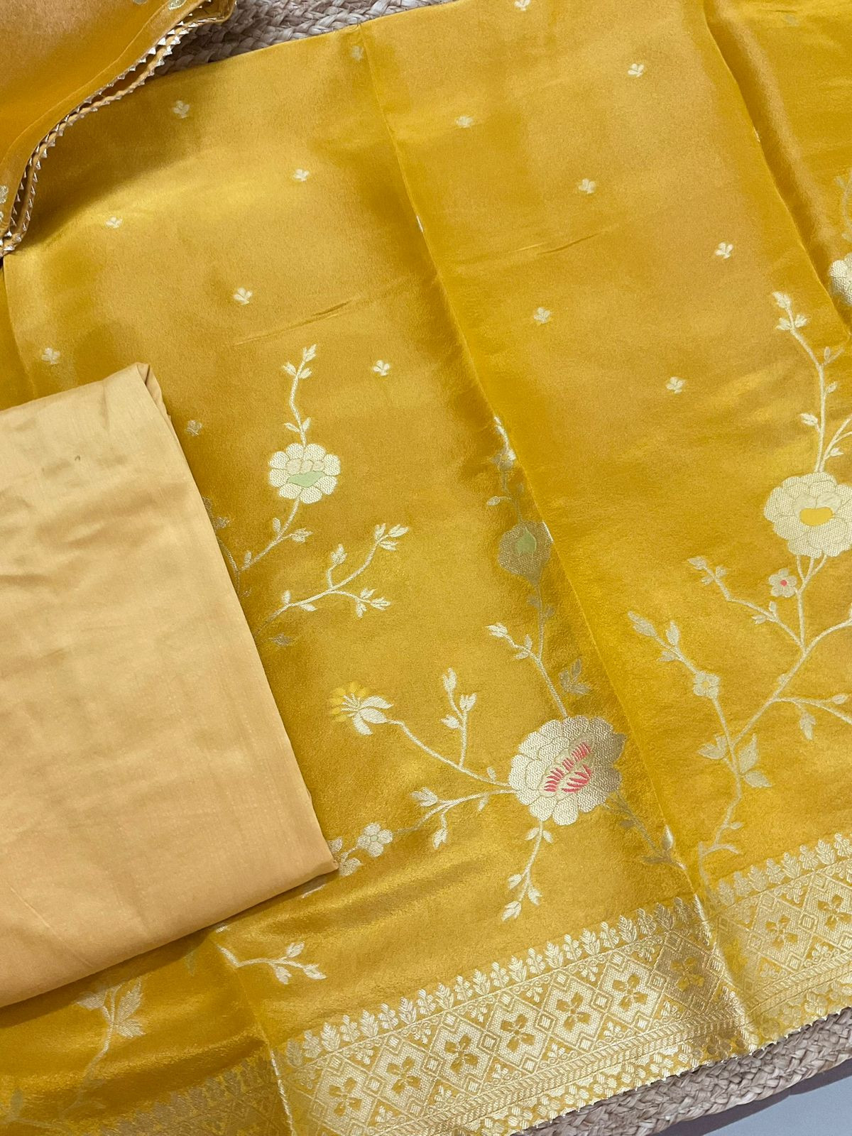 Pure Shimmer Silk Banarasi Weaved Suit - Yellow