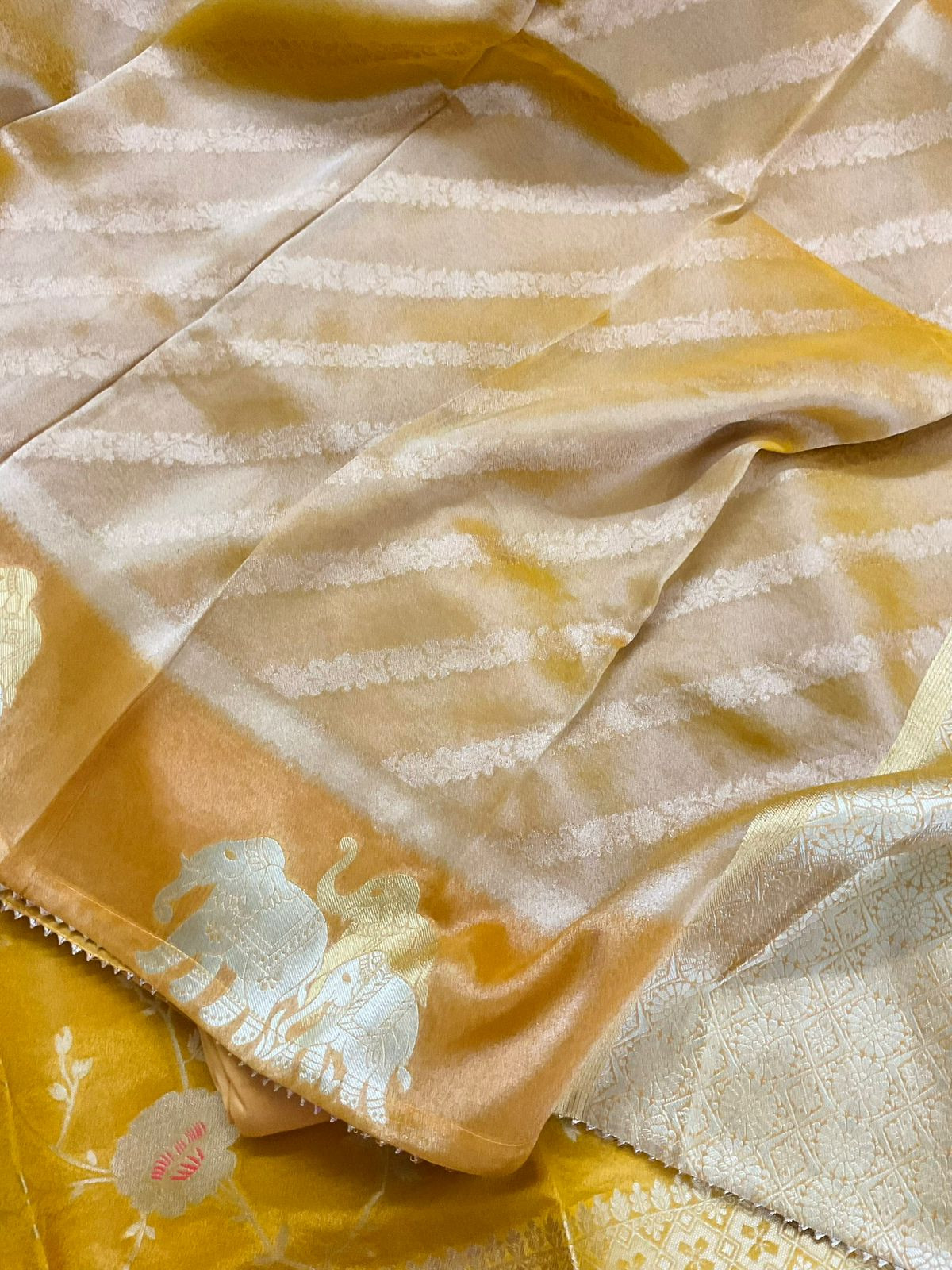 Pure Shimmer Silk Banarasi Weaved Suit - Yellow