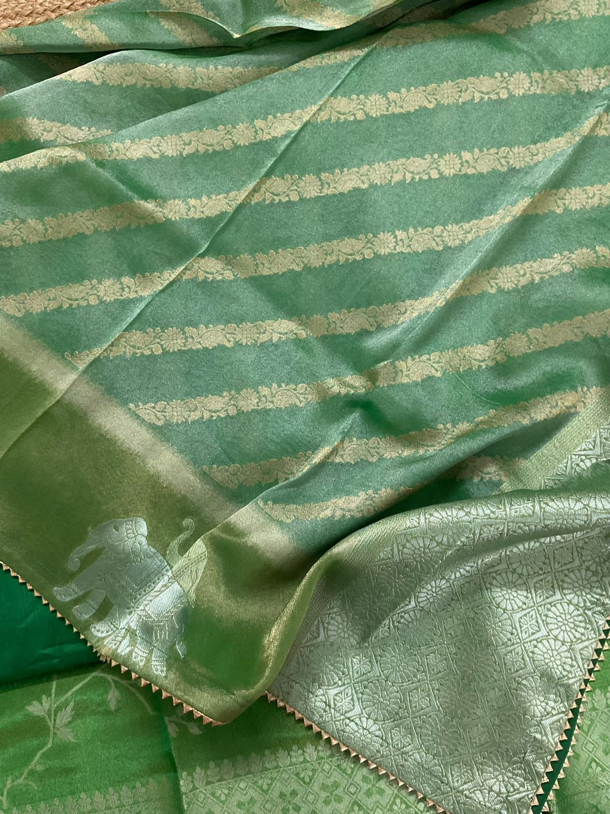 Pure Shimmer Silk Banarasi Weaved Suit - Green