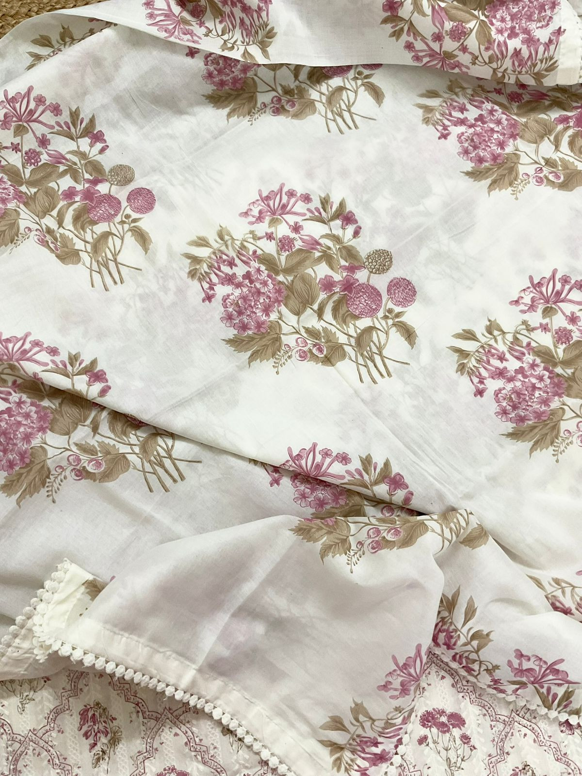 Pure Hakoba Cotton Printed Embroidered Suit - Off White