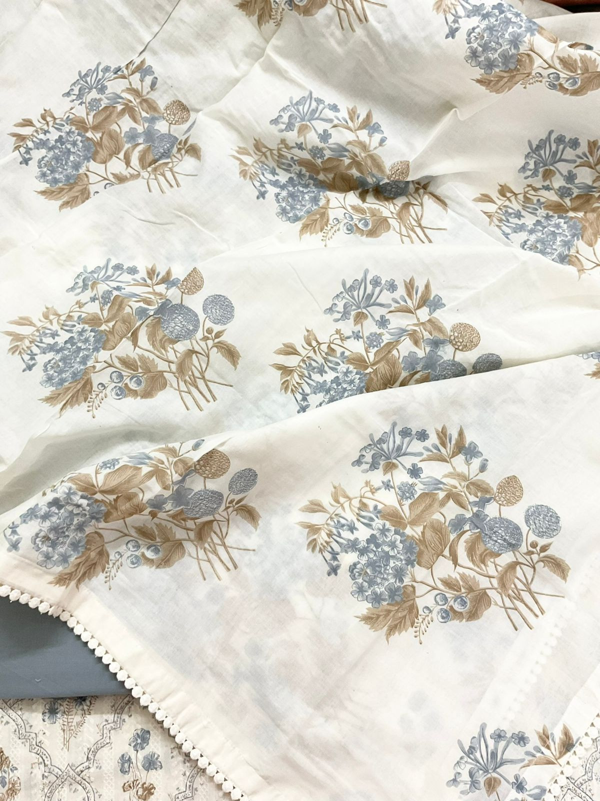 Pure Hakoba Cotton Printed Embroidered Suit - Off White