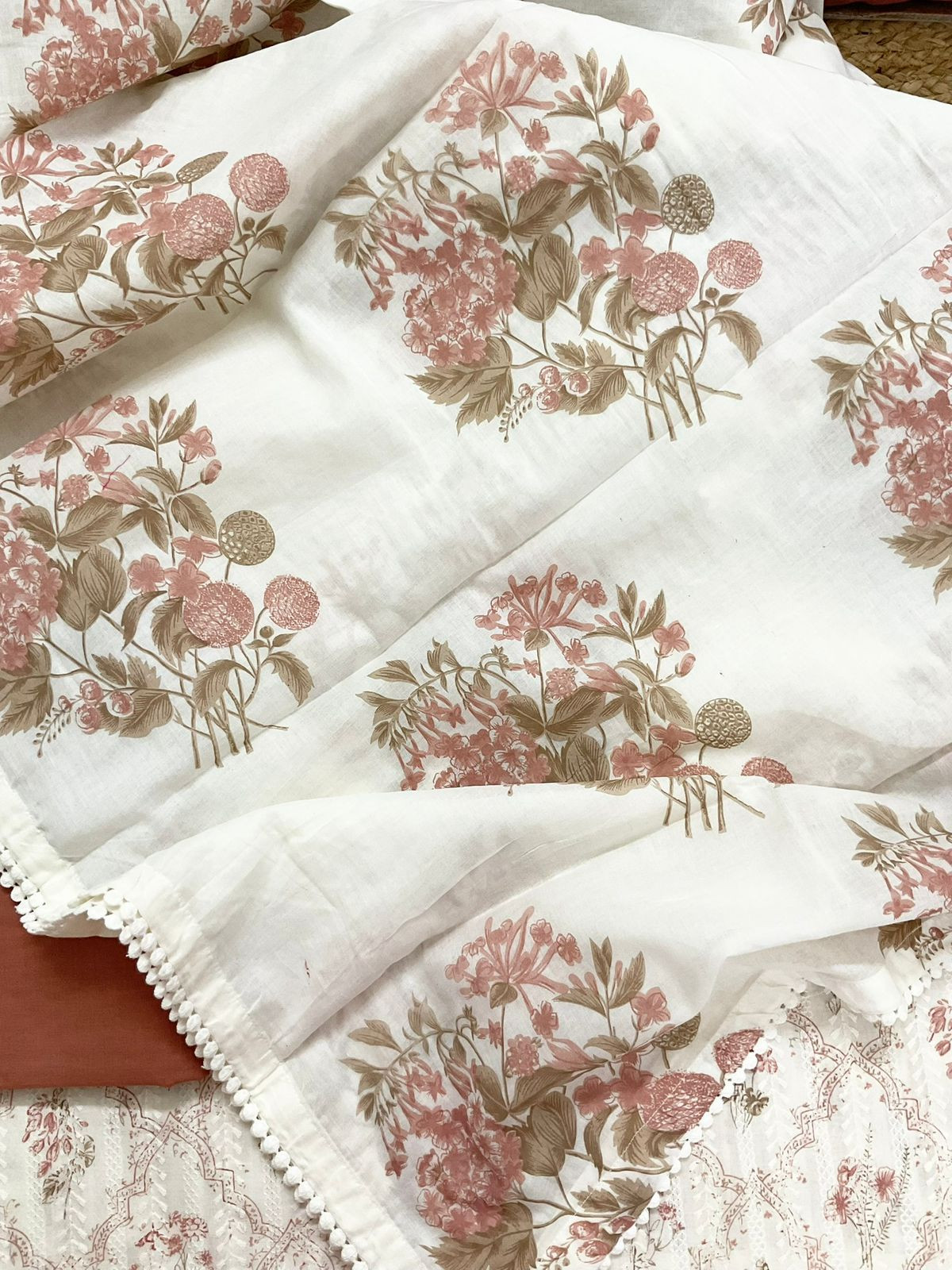 Pure Hakoba Cotton Printed Embroidered Suit - Off White