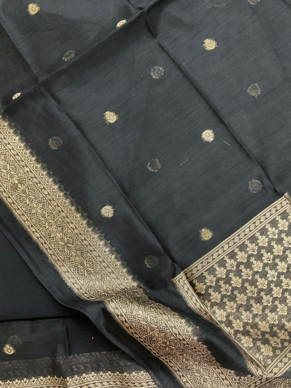 Soft Slub Chanderi Jamdani Weaved Suit - Black