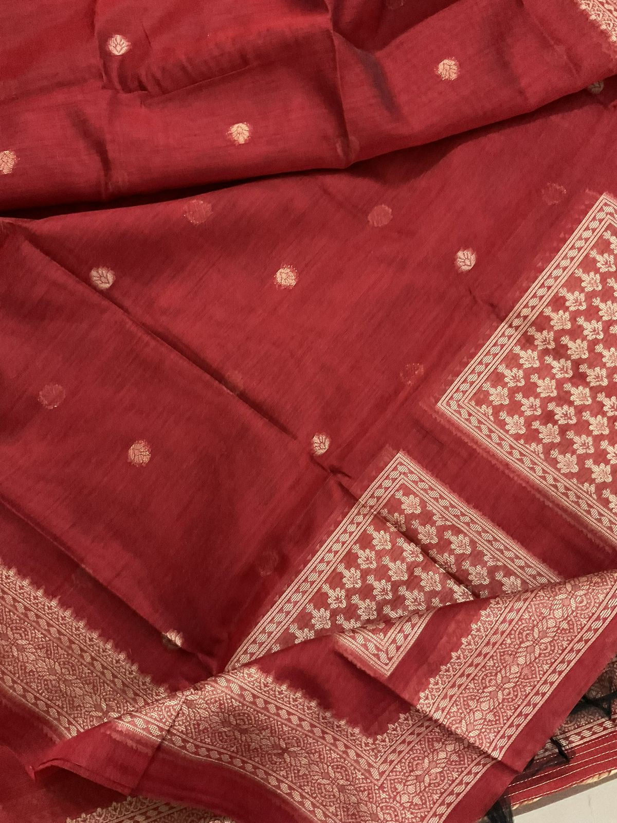 Soft Slub Chanderi Jamdani Weaved Suit - Dark Red