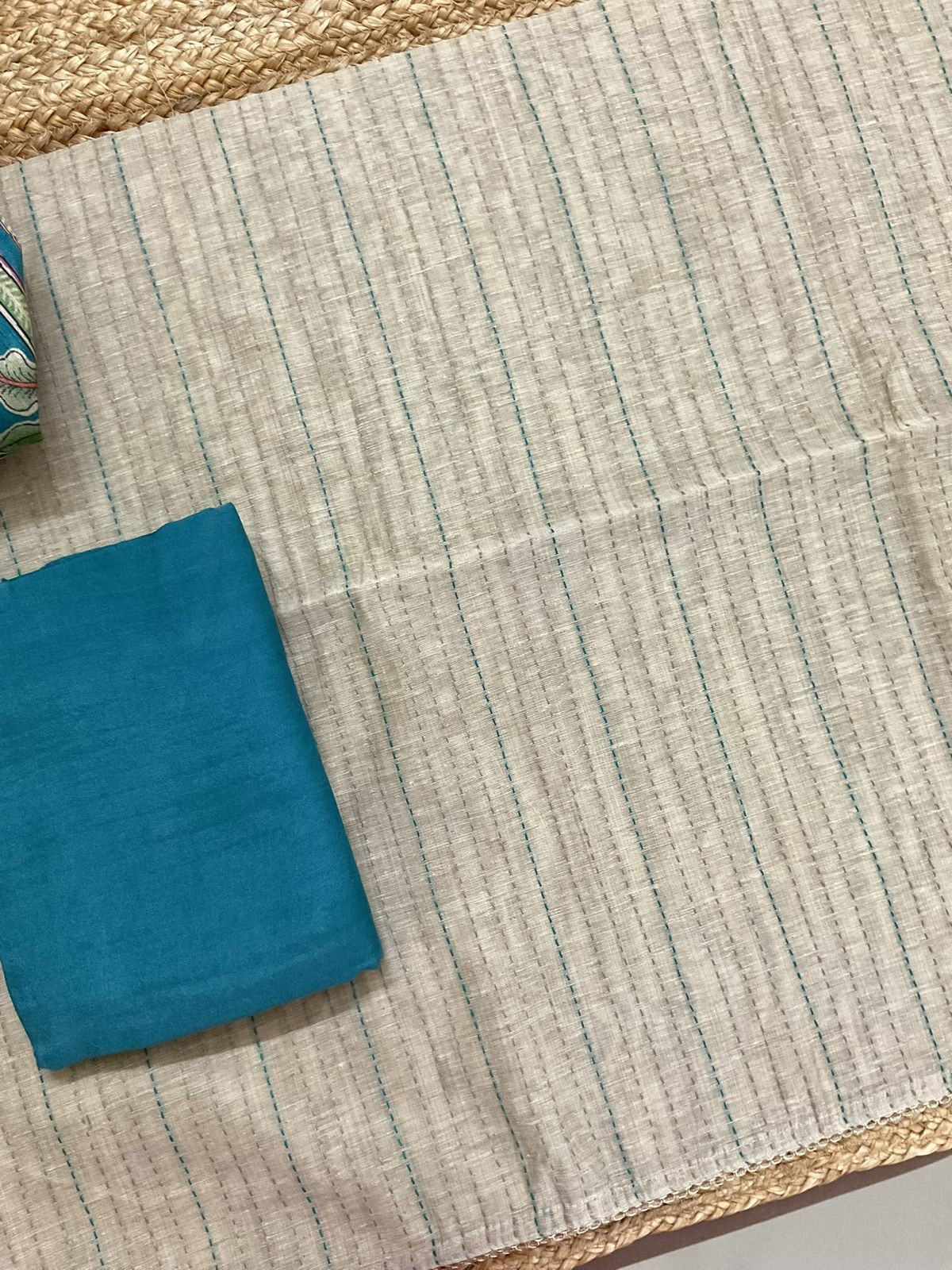 Soft Slub Chanderi Printed Embroidered Suit - Beige