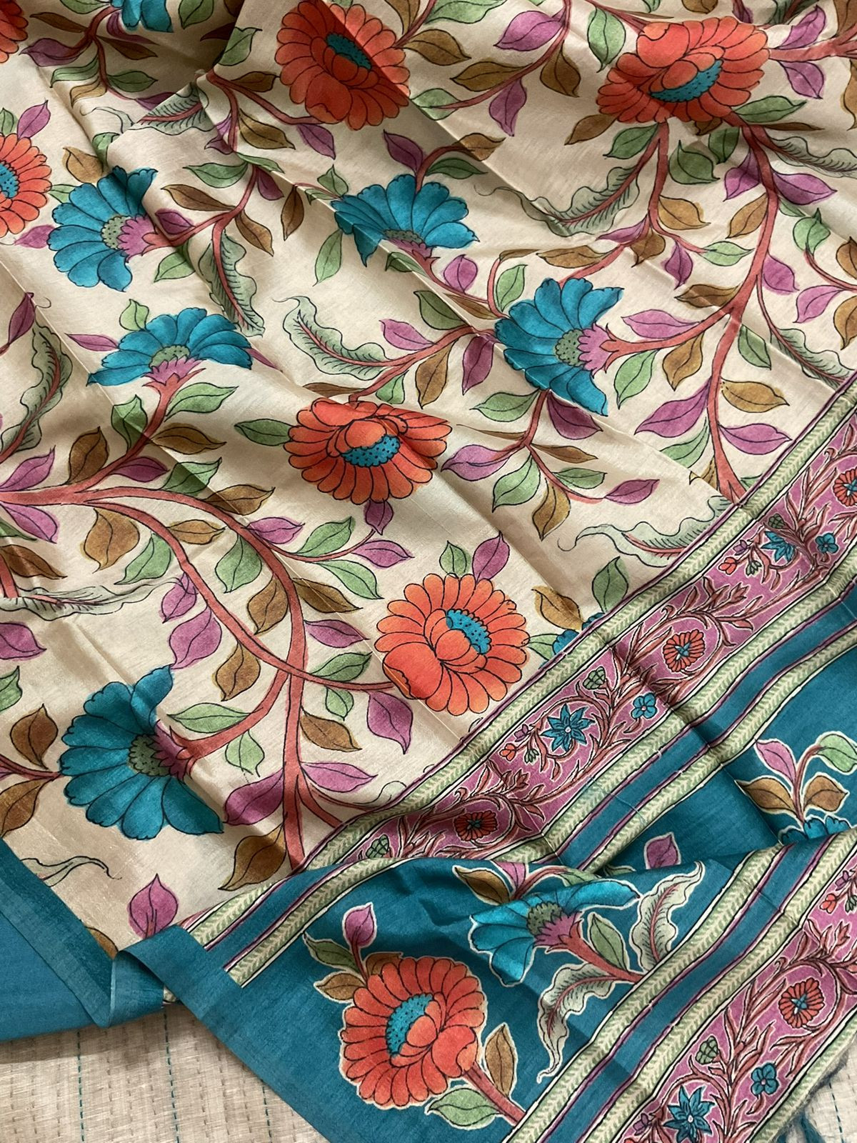 Soft Slub Chanderi Printed Embroidered Suit - Beige