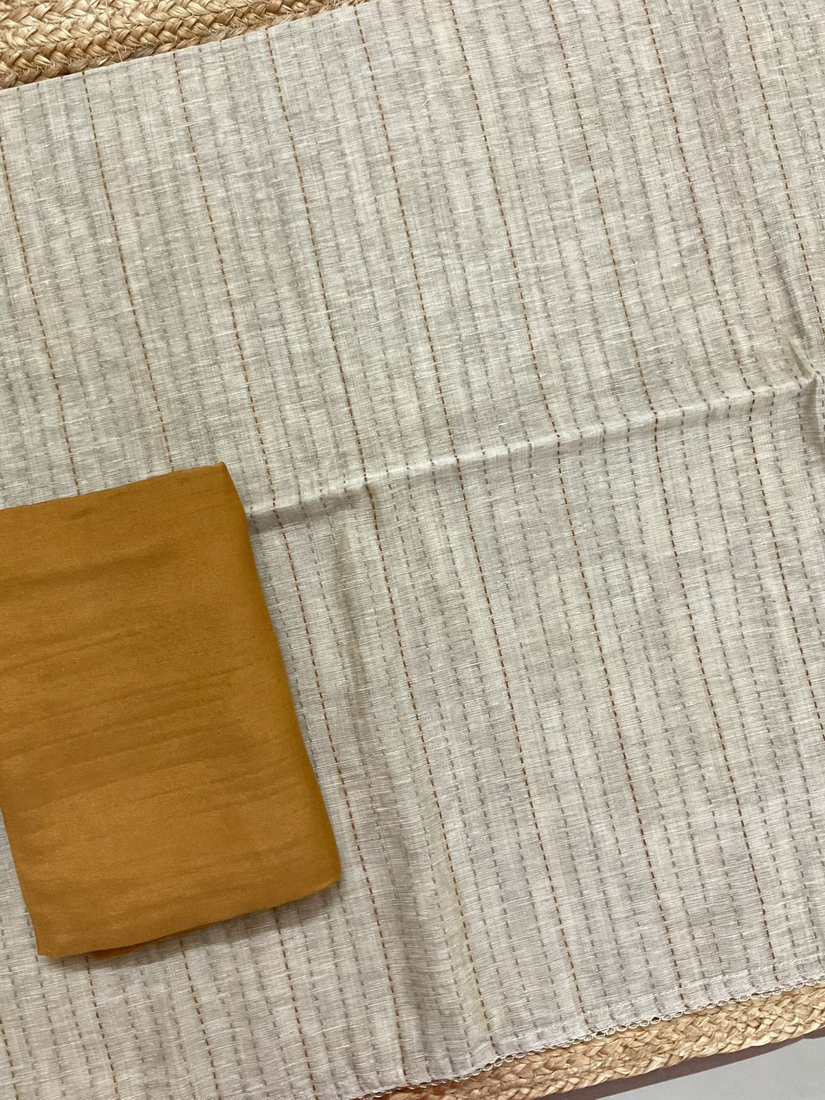 Soft Slub Chanderi Printed Embroidered Suit - Beige