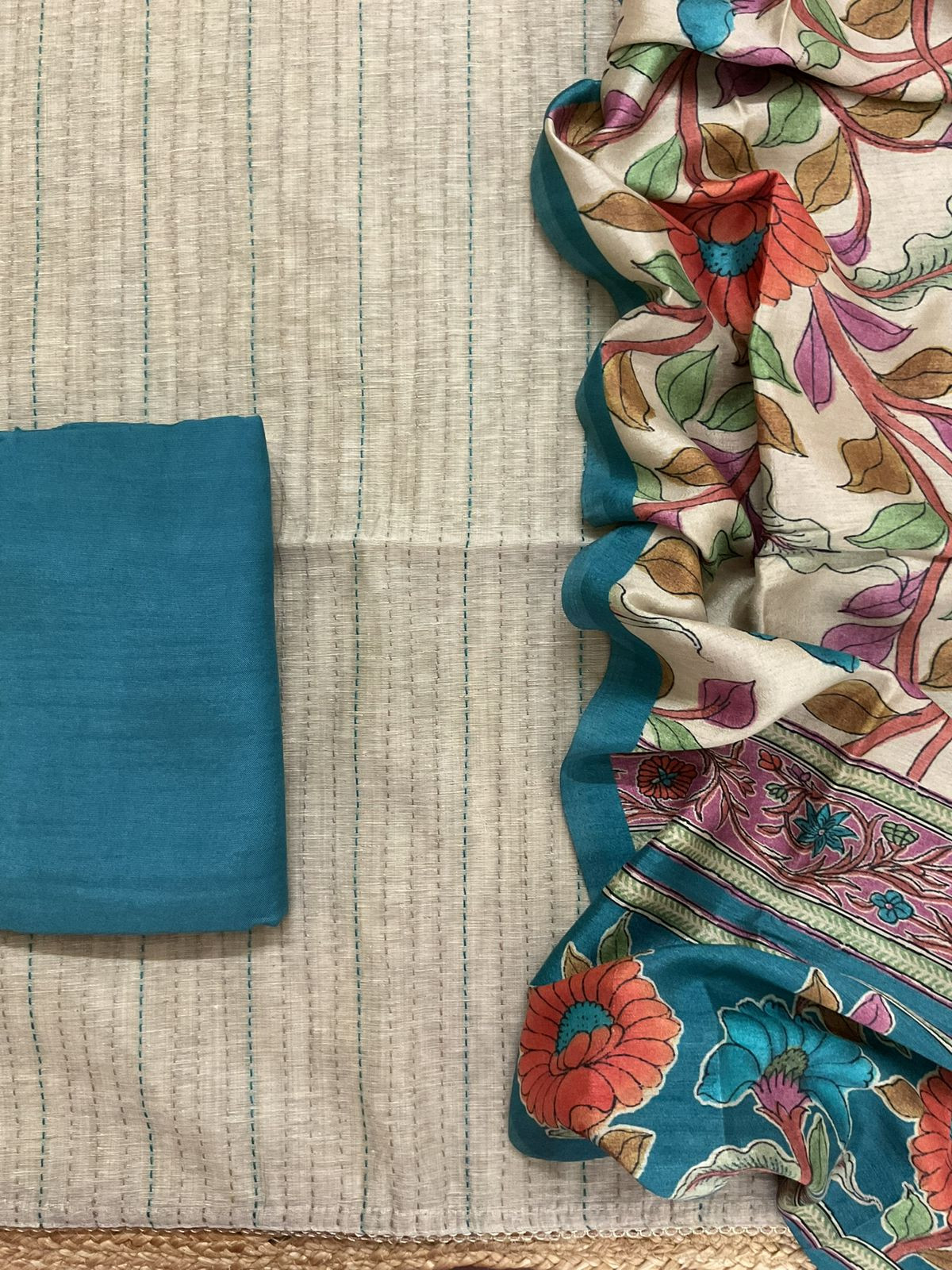 Soft Slub Chanderi Printed Embroidered Suit - Beige