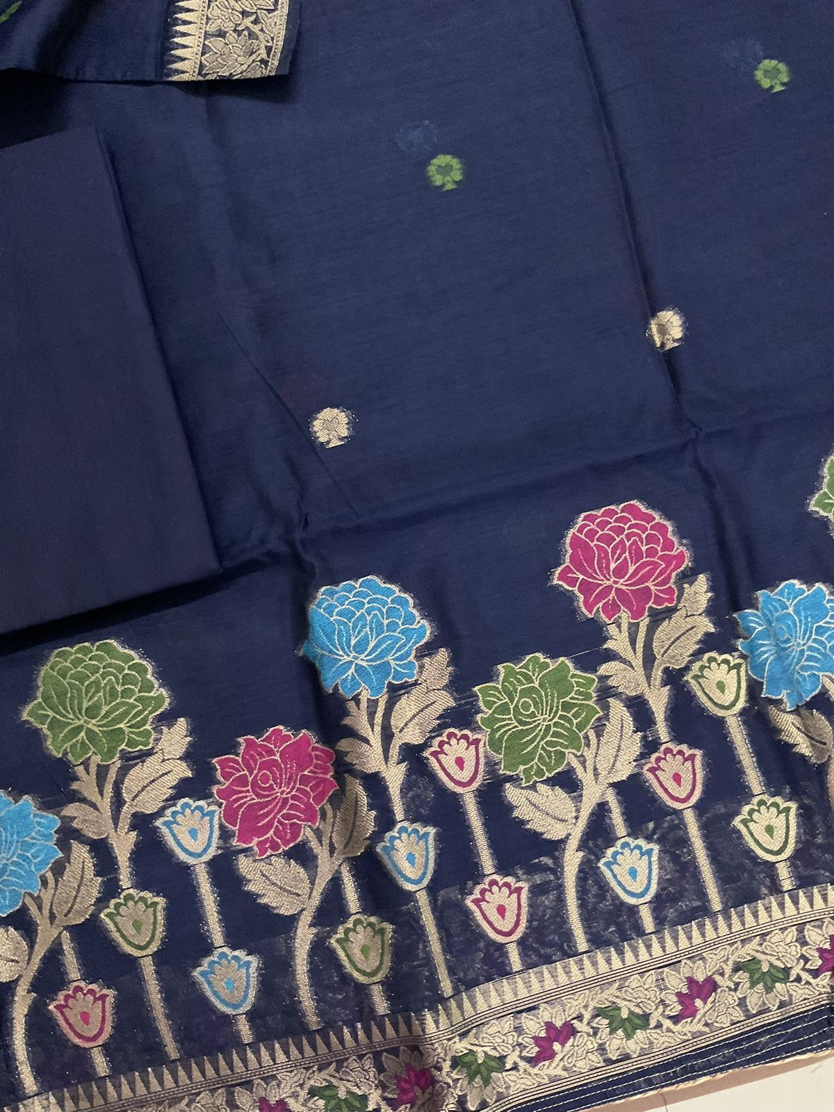 Soft Slub Chanderi Jamdani Weaved Suit - Blue