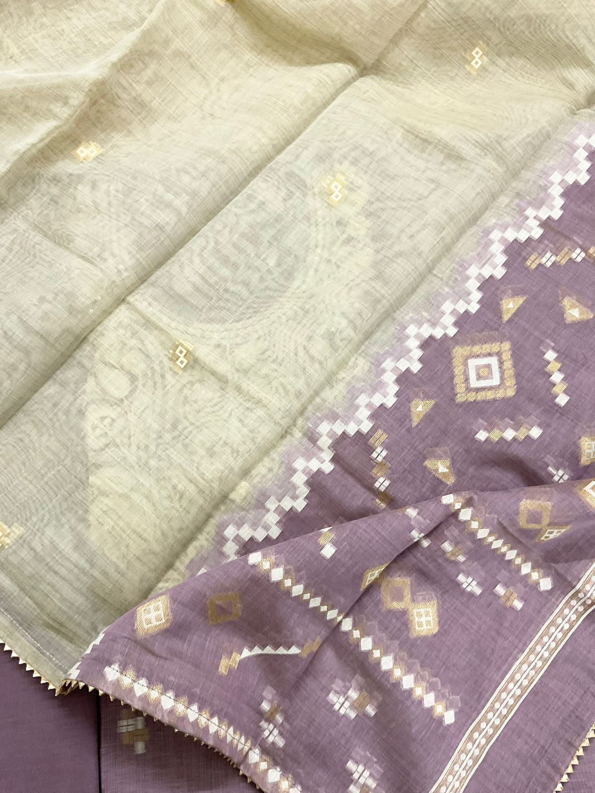 Pure Fine Slub Chanderi Jamdani Weaved Embroidered Suit - Purple