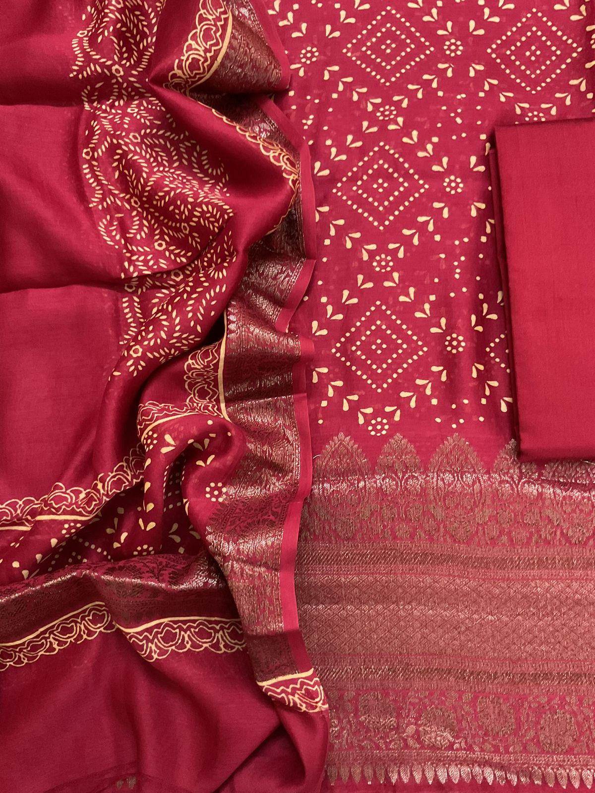 Pure Maheshwari Printed Banarasi Weaved Suit - Red