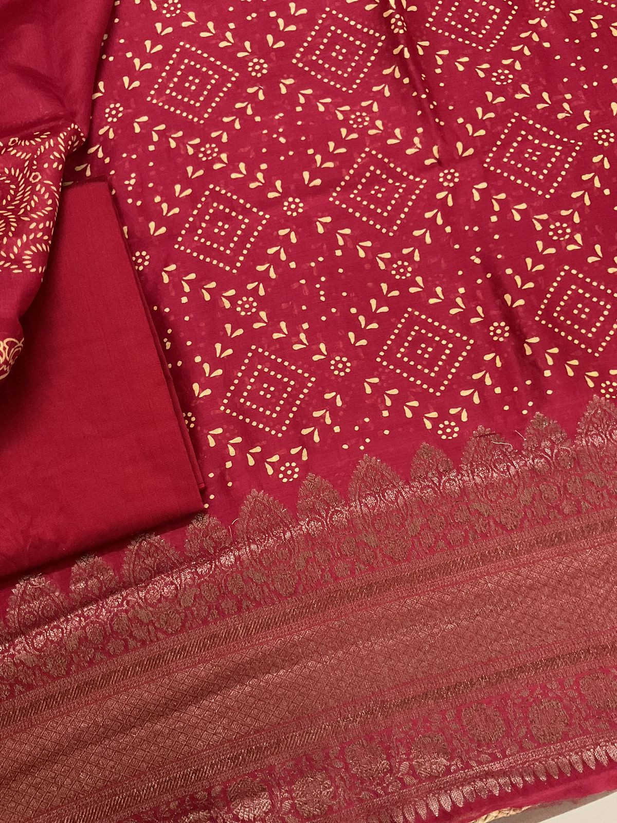 Pure Maheshwari Printed Banarasi Weaved Suit - Red
